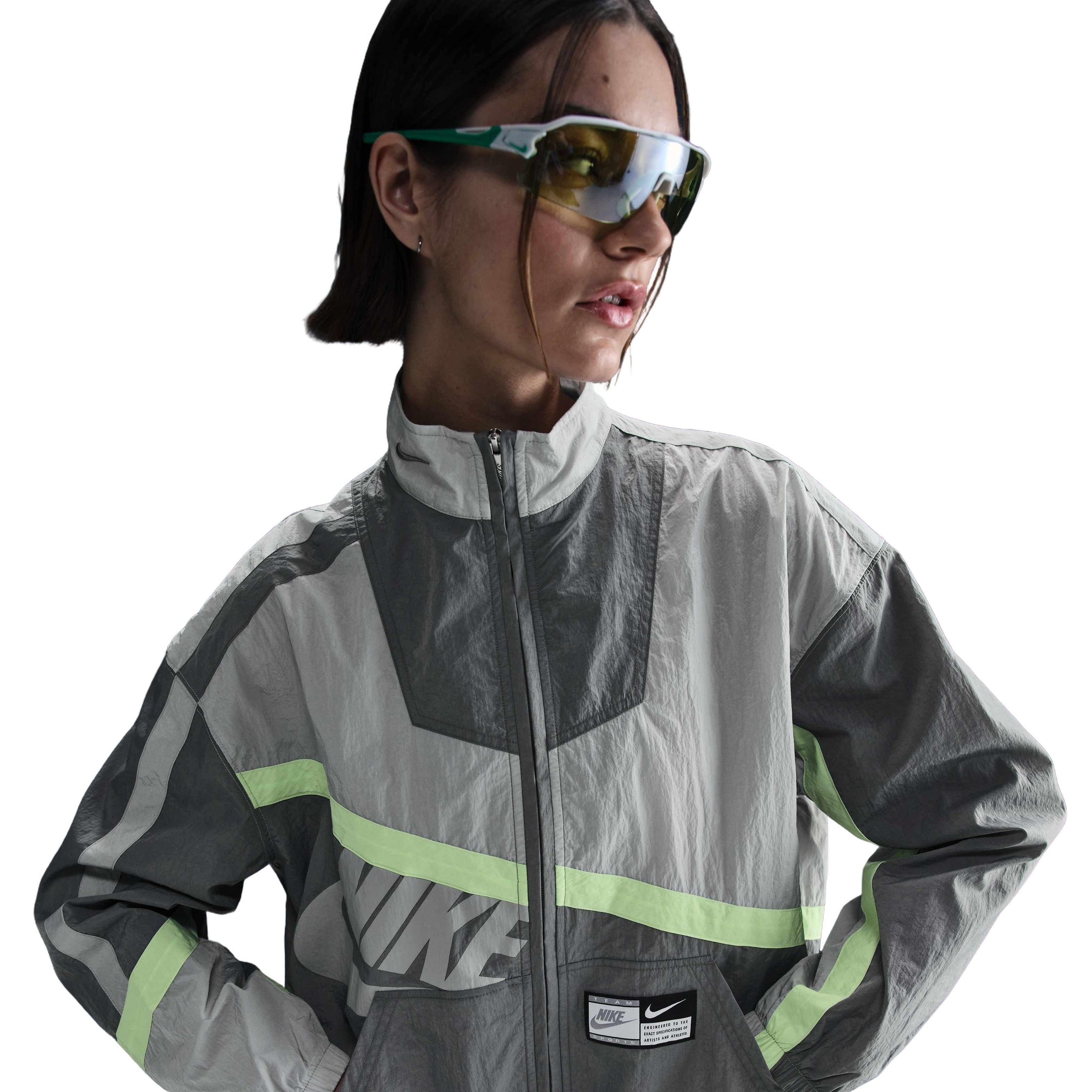 Nike Women's Sportswear Oversized Woven Jacket - GREY/LIME Thumbnail View 3