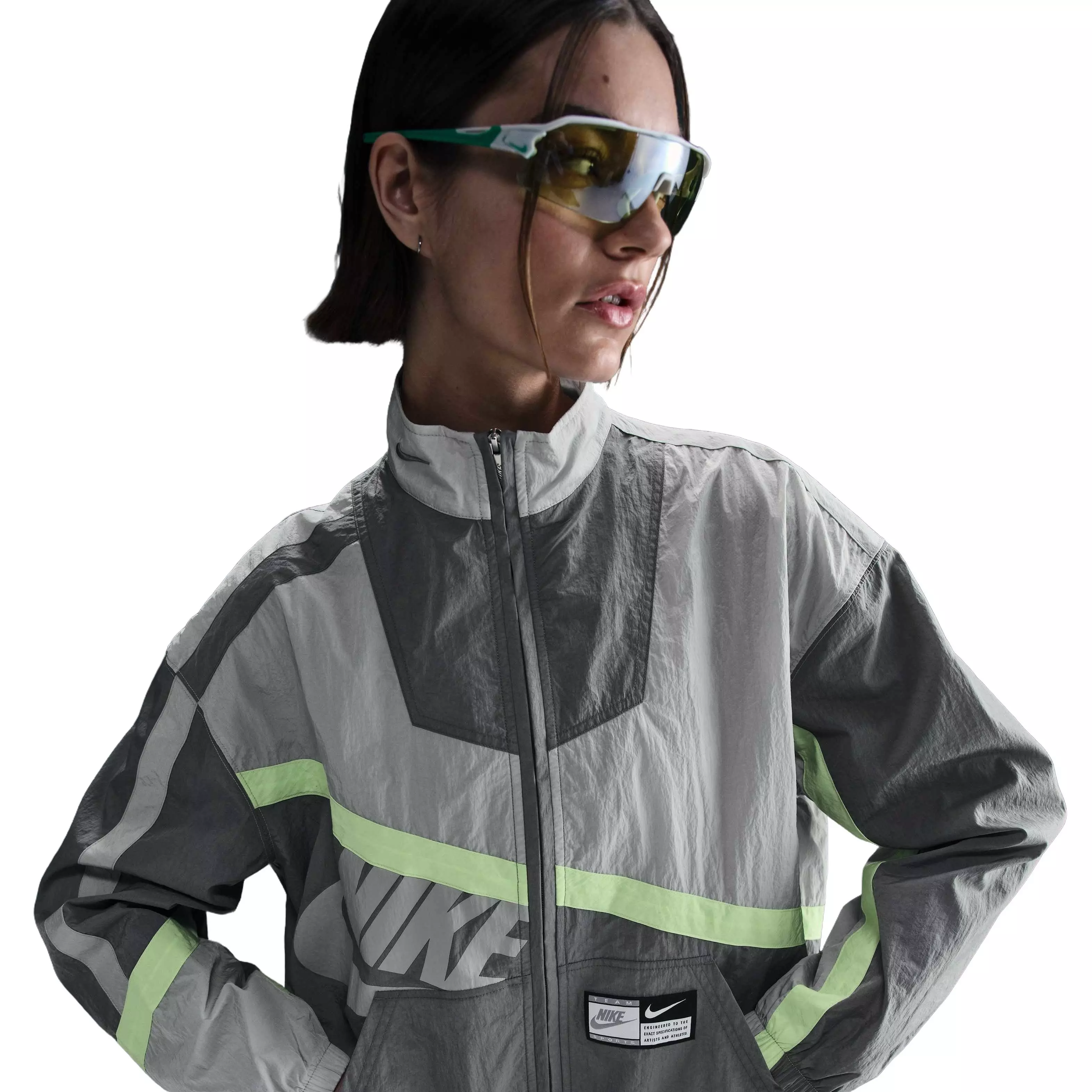 Nike Women's Sportswear Oversized Woven Jacket - GREY/LIME