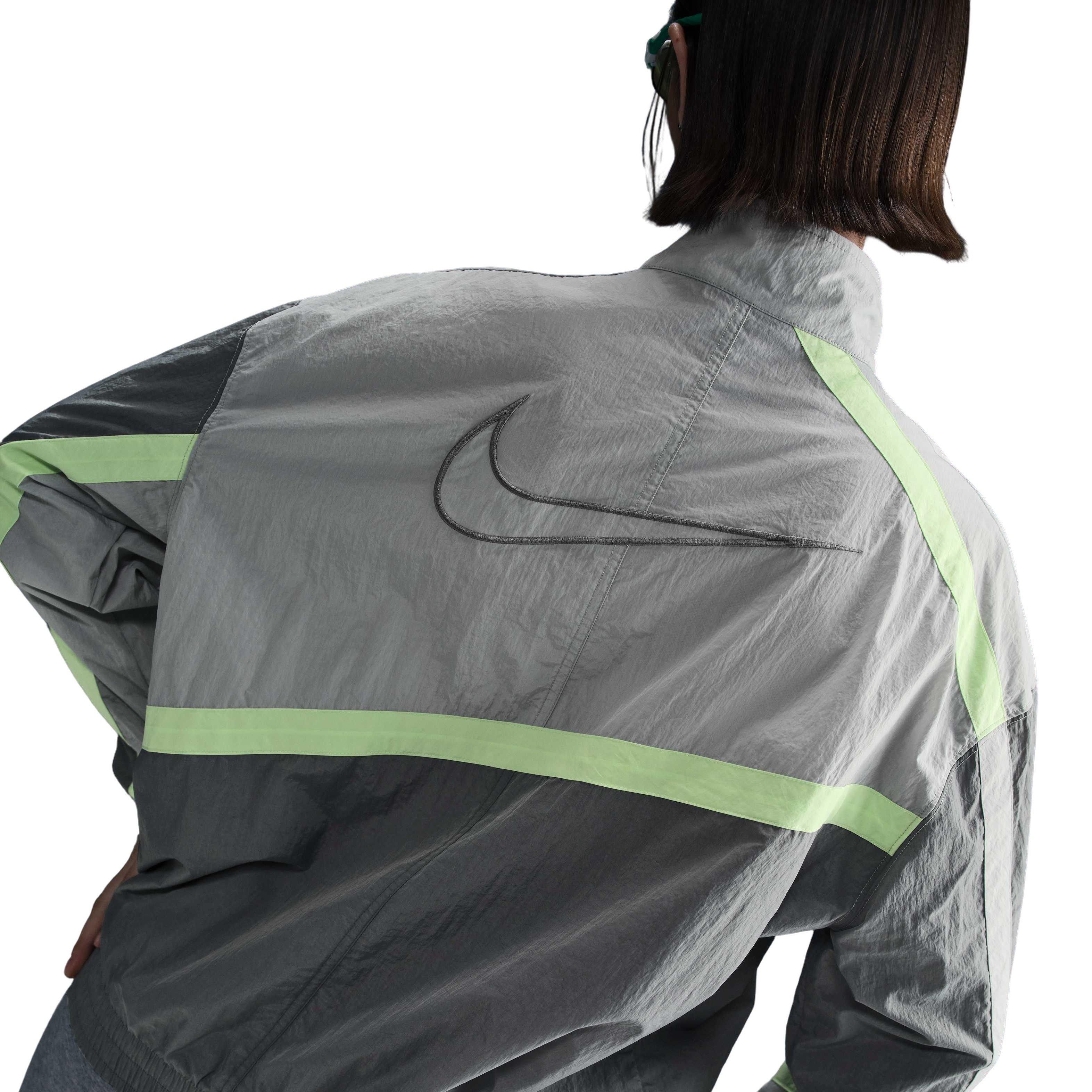 Nike Women's Sportswear Oversized Woven Jacket - GREY/LIME Thumbnail View 4