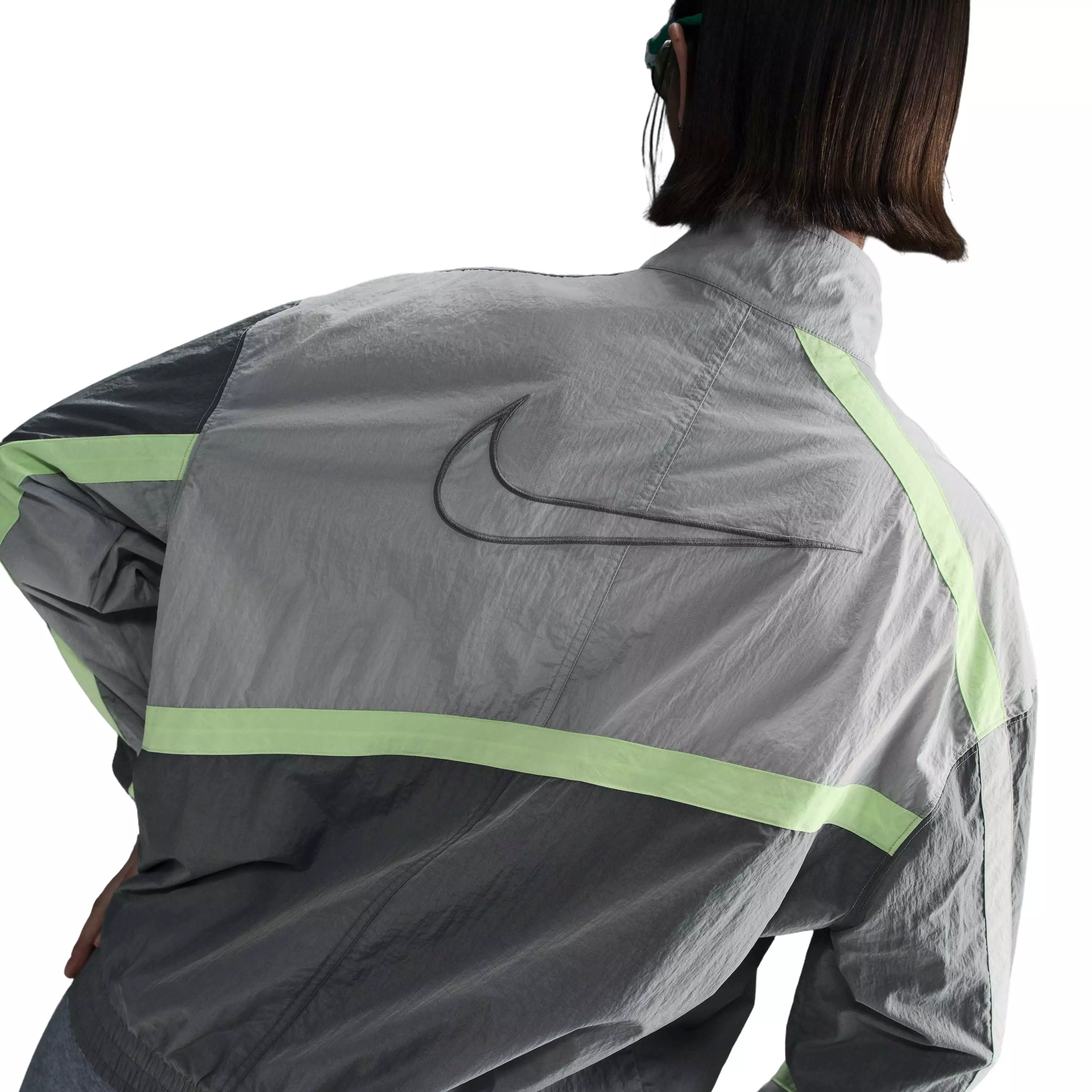 Nike Women's Sportswear Oversized Woven Jacket - GREY/LIME