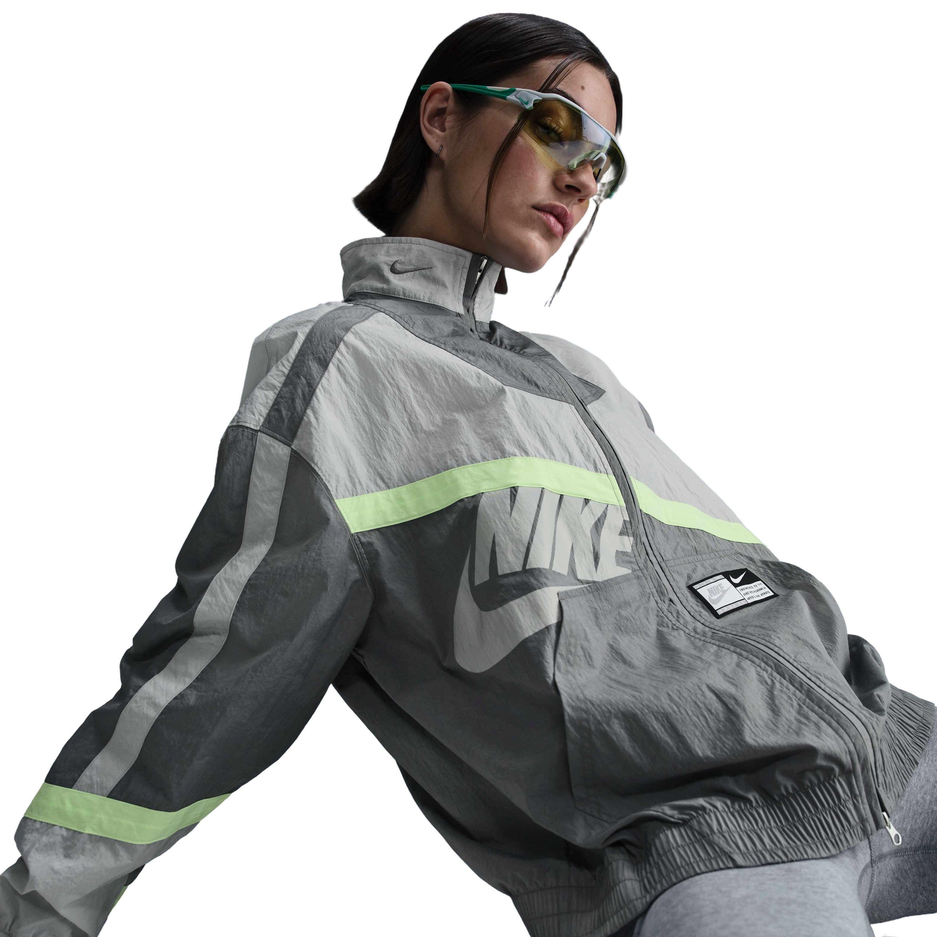 Nike Women's Sportswear Oversized Woven Jacket - GREY/LIME Thumbnail View 5