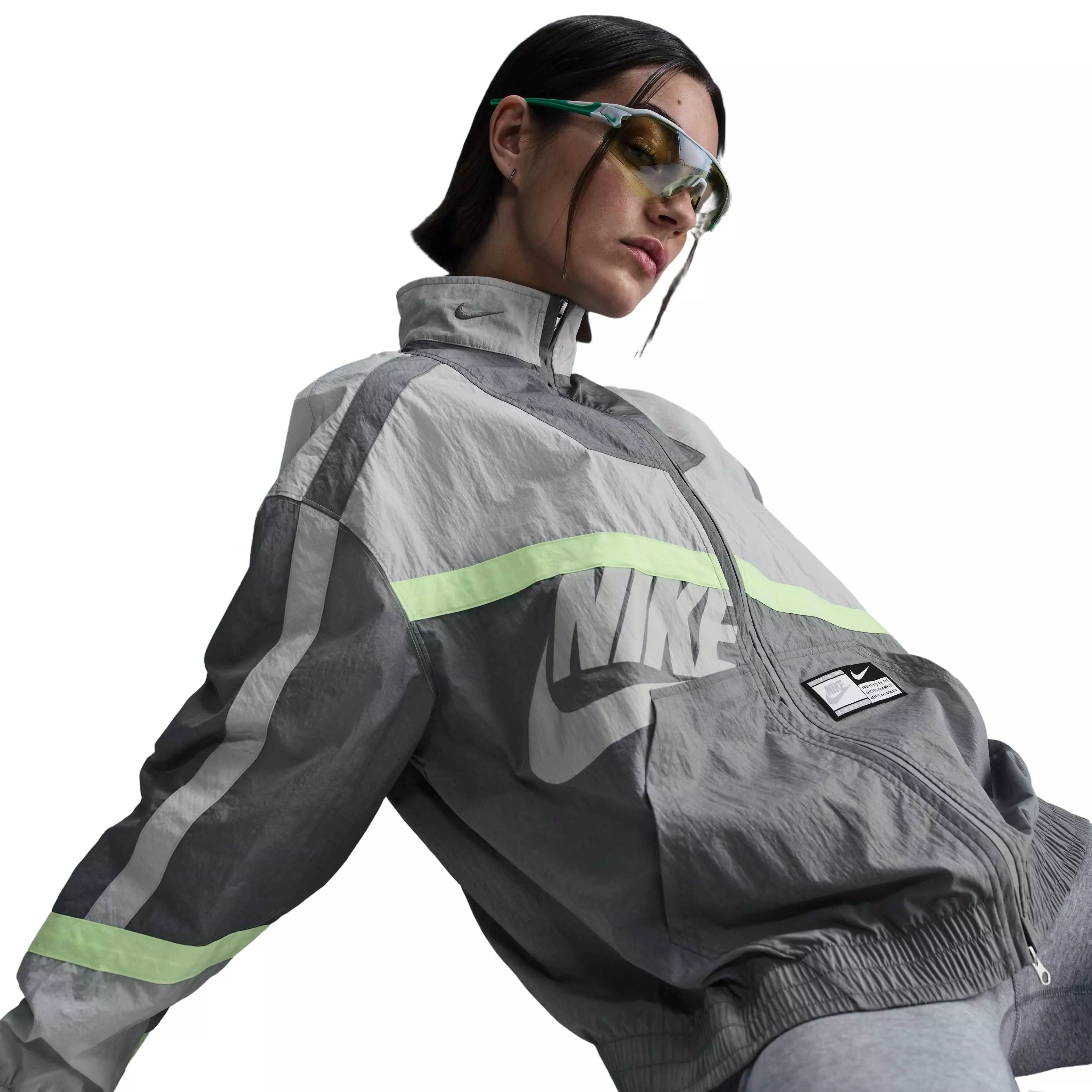 Nike Women's Sportswear Oversized Woven Jacket - GREY/LIME