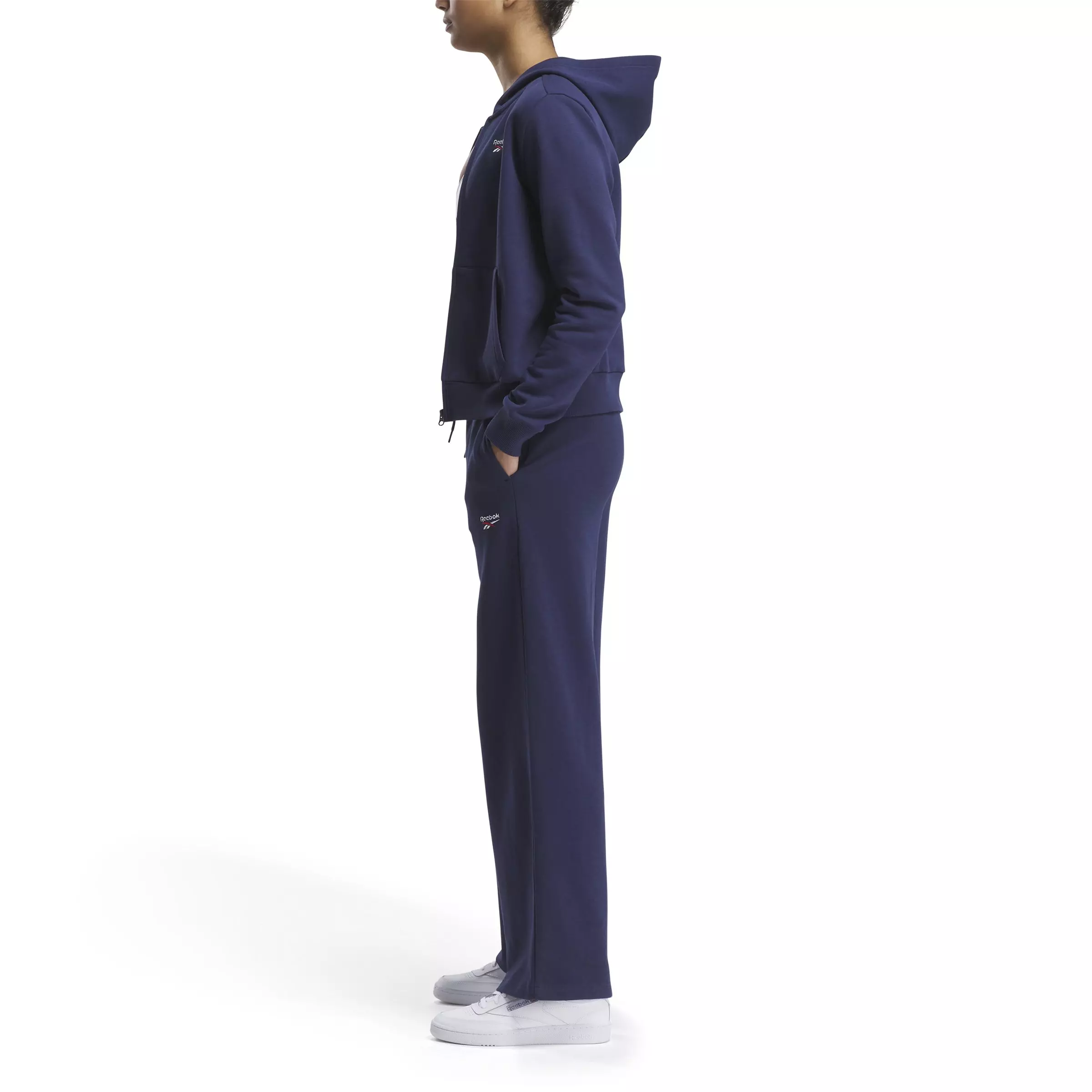 Reebok Women's Identity Small Logo Fleece Wide Leg Pants - NAVY