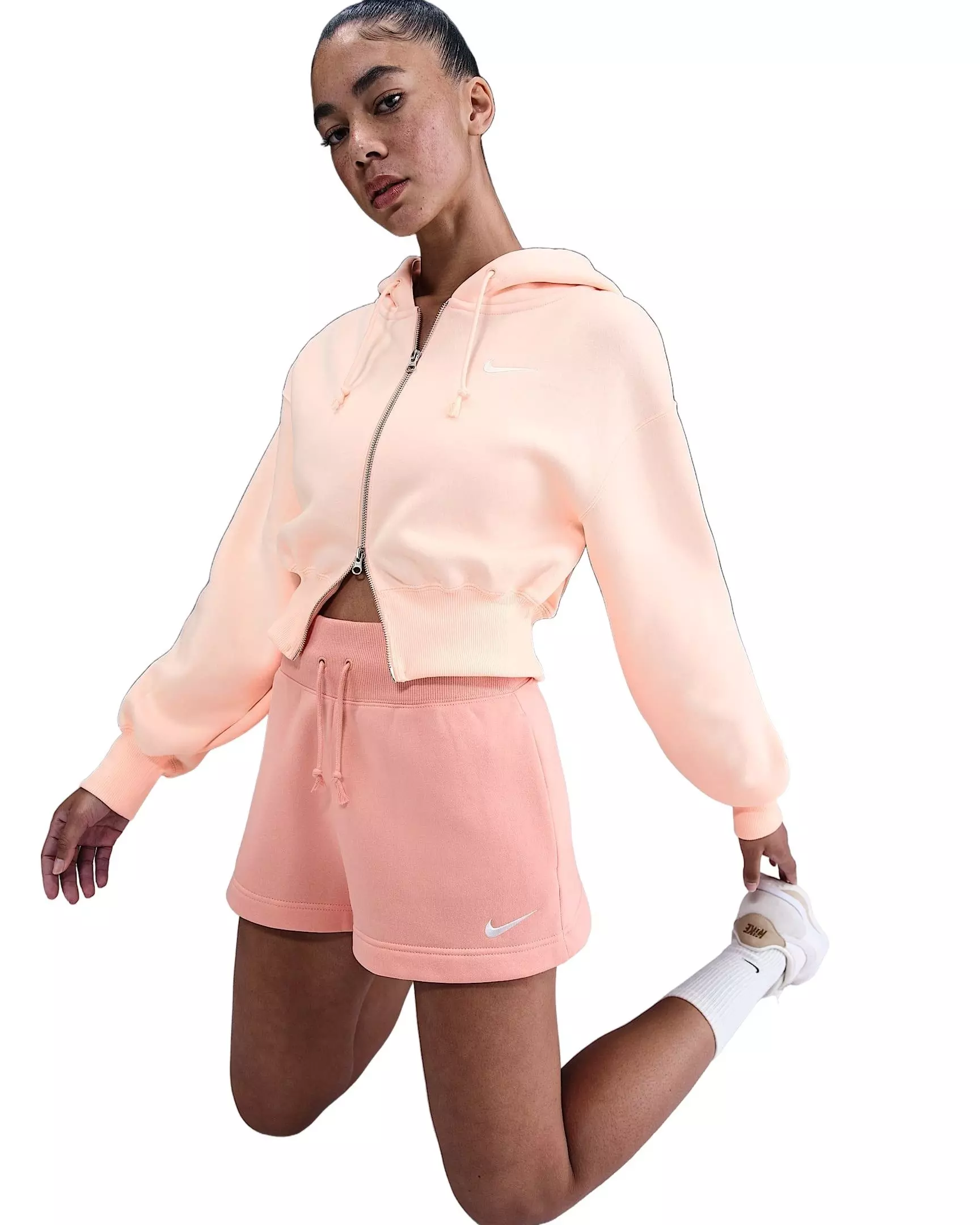 Nike Women's Sportswear Phoenix Fleece Loose Cropped Full-Zip Jacket - Pink - PINK