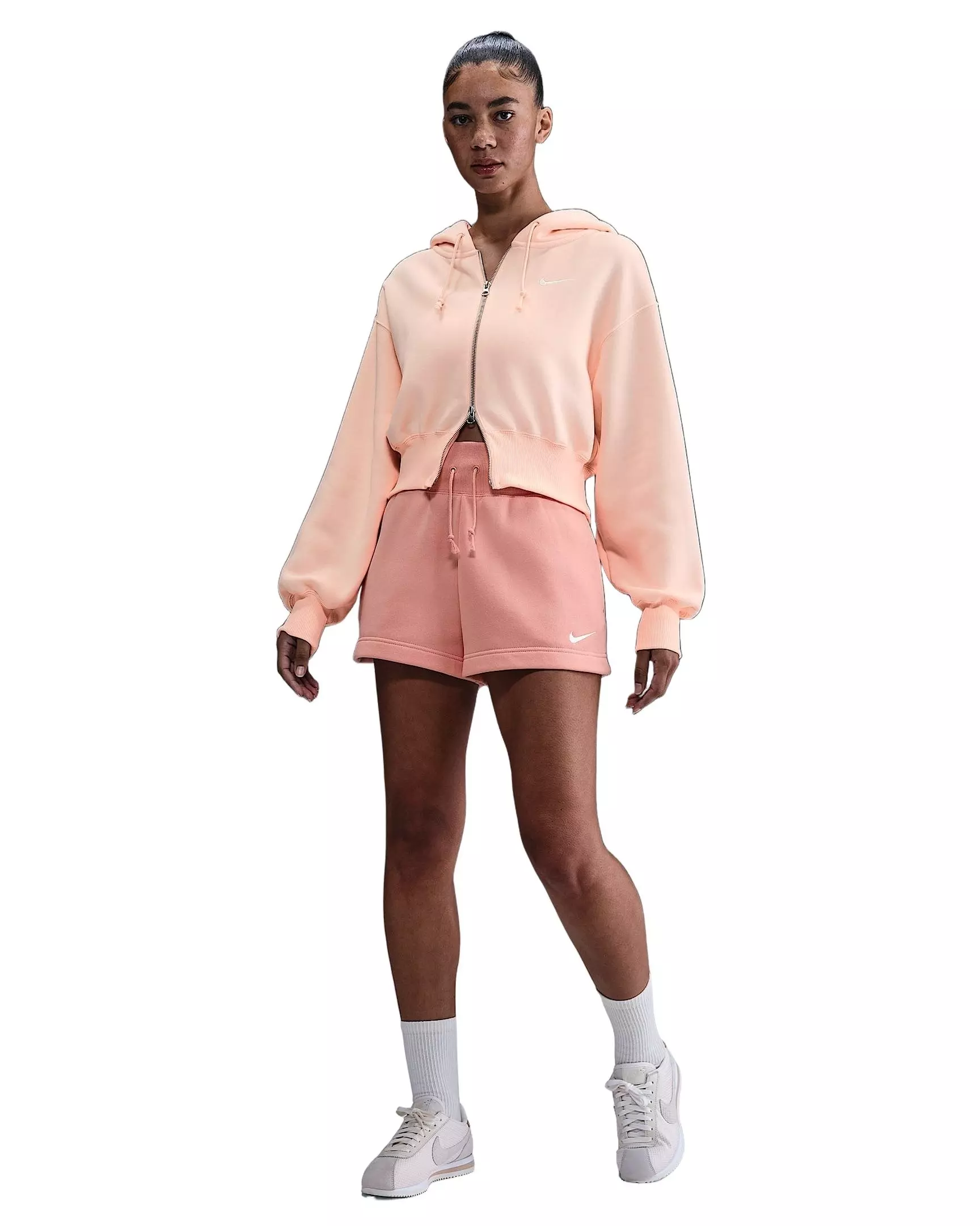 Nike Women's Sportswear Phoenix Fleece Loose Cropped Full-Zip Jacket - Pink - PINK