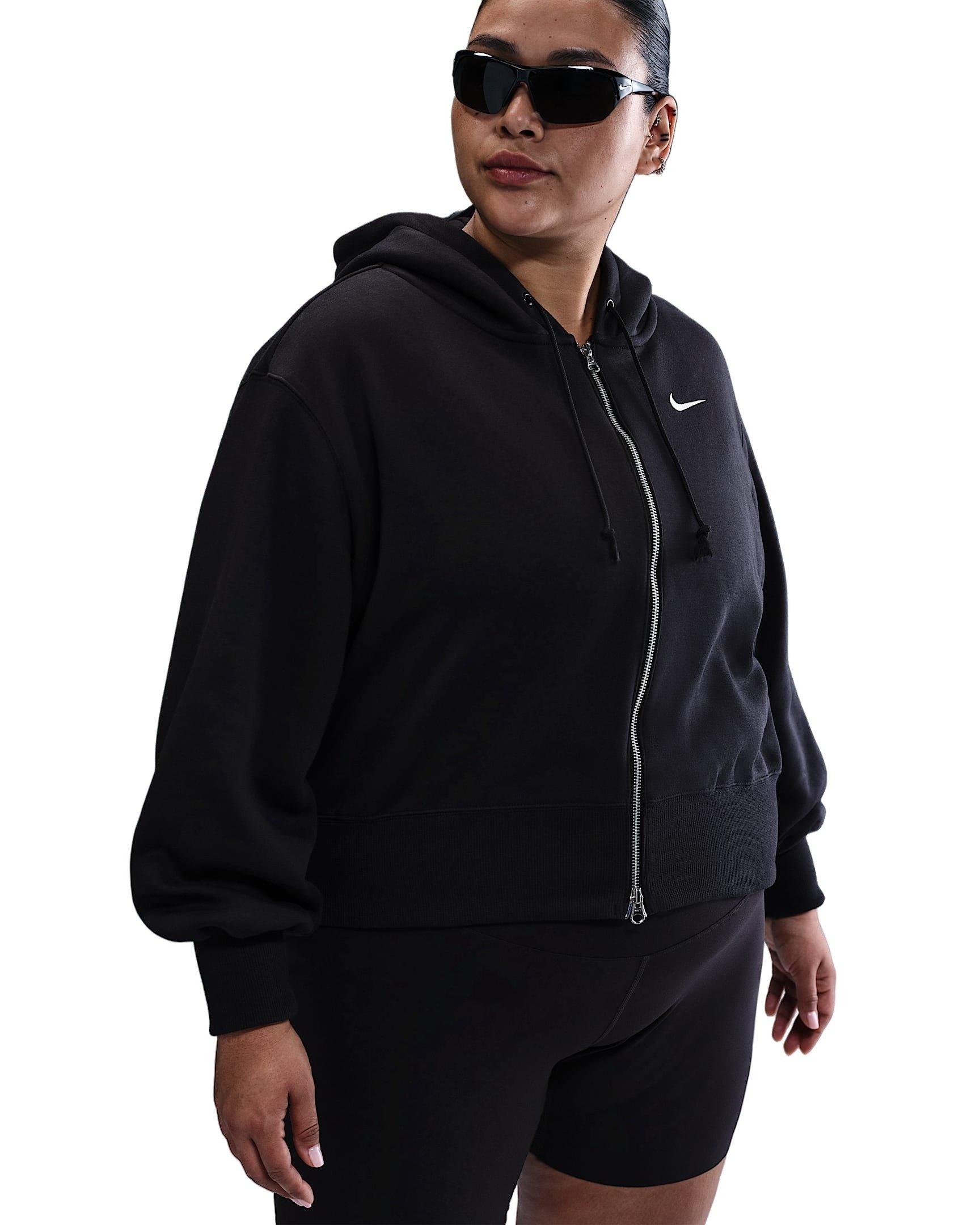 Nike Women's Sportswear Fleece Phoenix Loose Cropped Full-Zip Jacket -Black - BLACK Thumbnail View 1