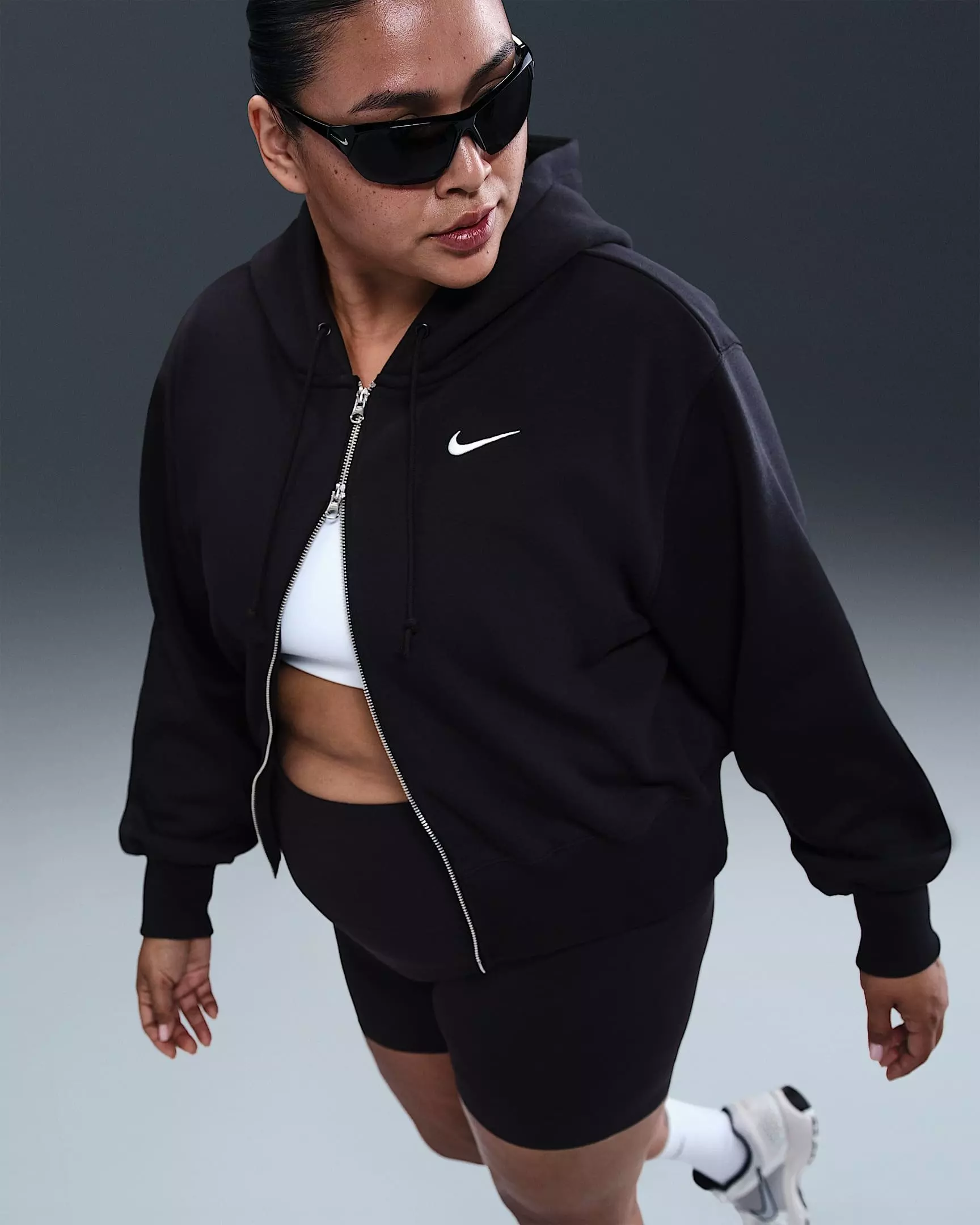 Nike Women's Sportswear Fleece Phoenix Loose Cropped Full-Zip Jacket -Black - BLACK