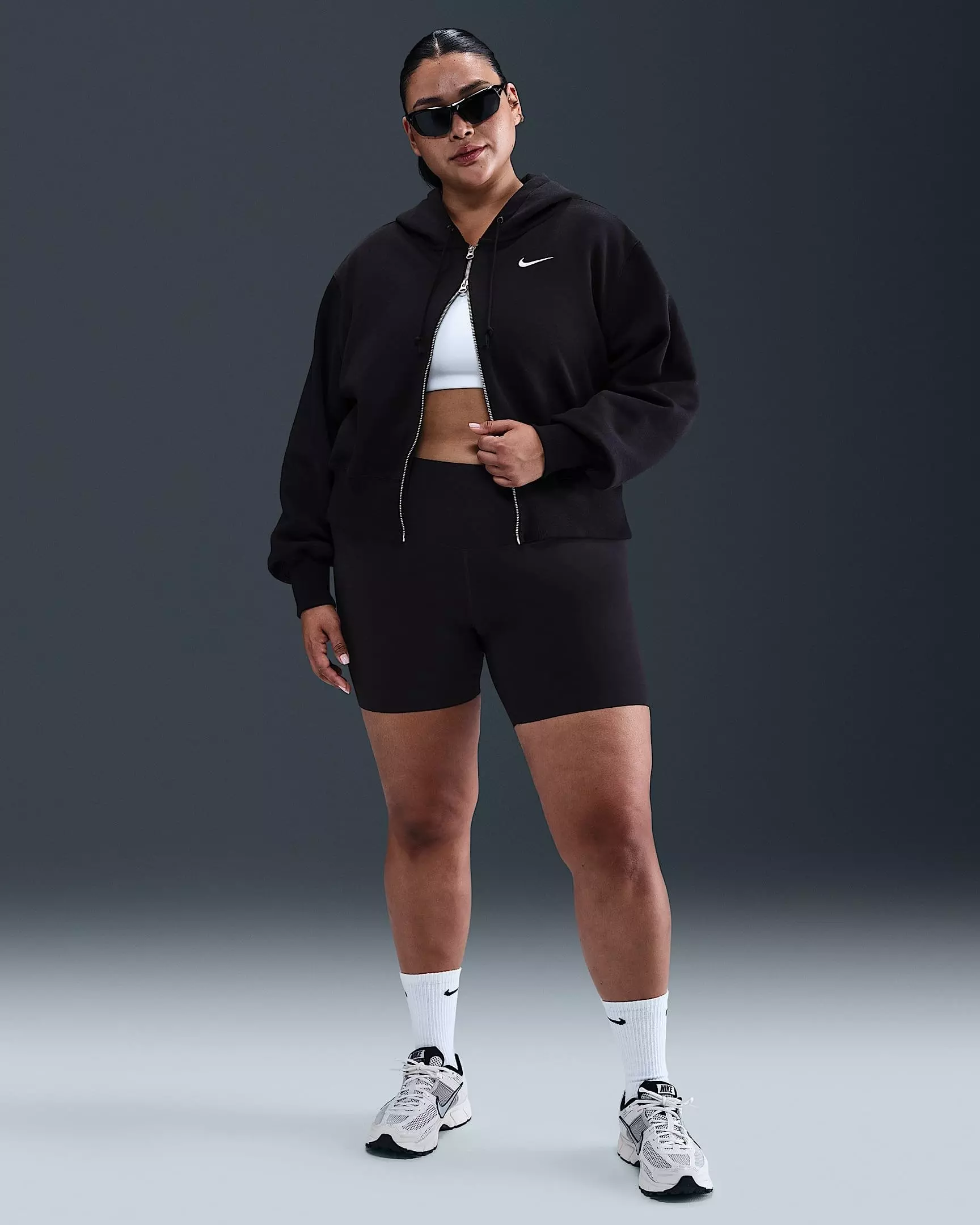 Nike Women's Sportswear Fleece Phoenix Loose Cropped Full-Zip Jacket -Black - BLACK