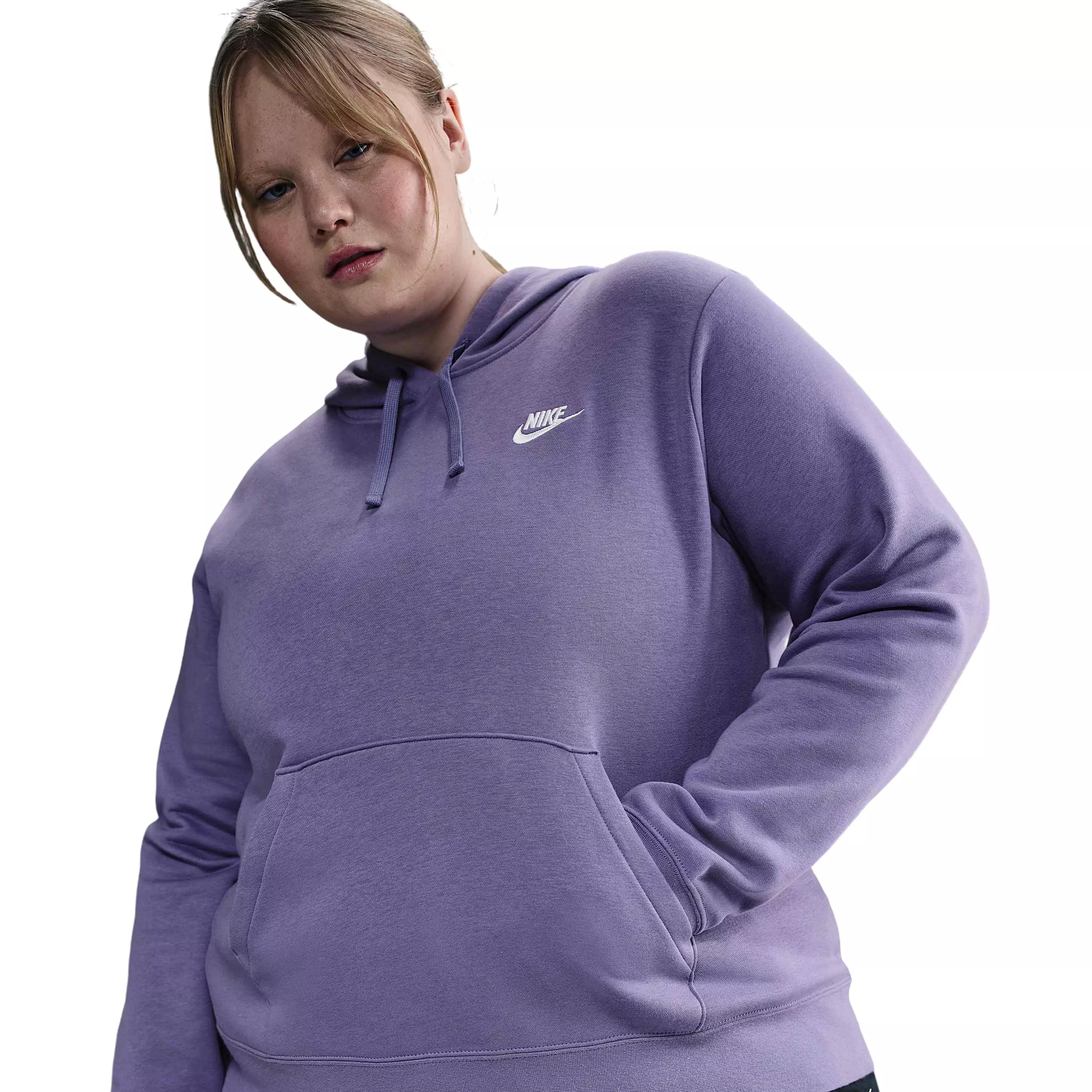 Nike Women's Sportswear Club Fleece Standard Plus Pullover Hoodie -Purple - PURPLE