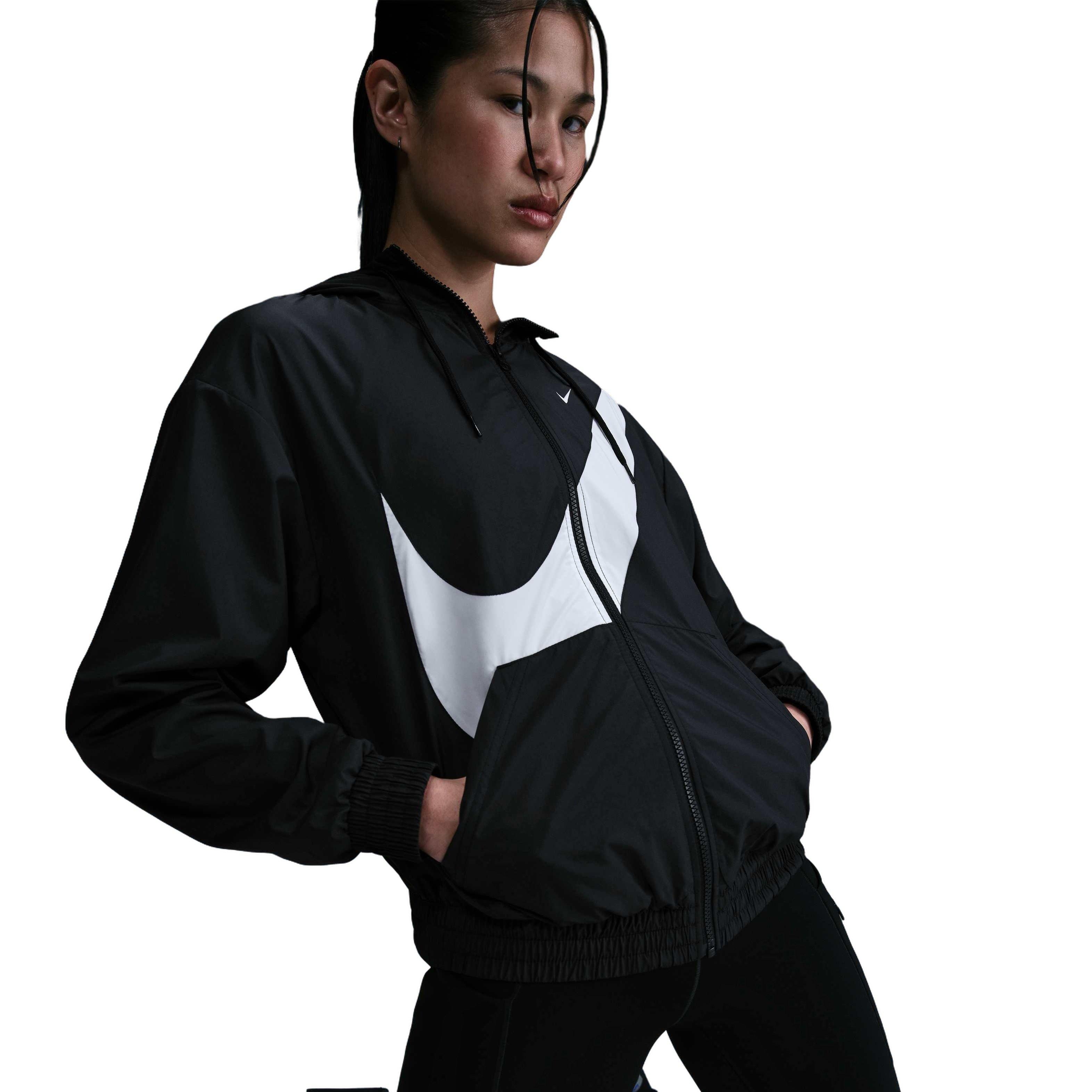Nike Women's Sportswear Classic Loose UV Protection Full-Zip Logo Jacket -Black - BLACK Thumbnail View 3