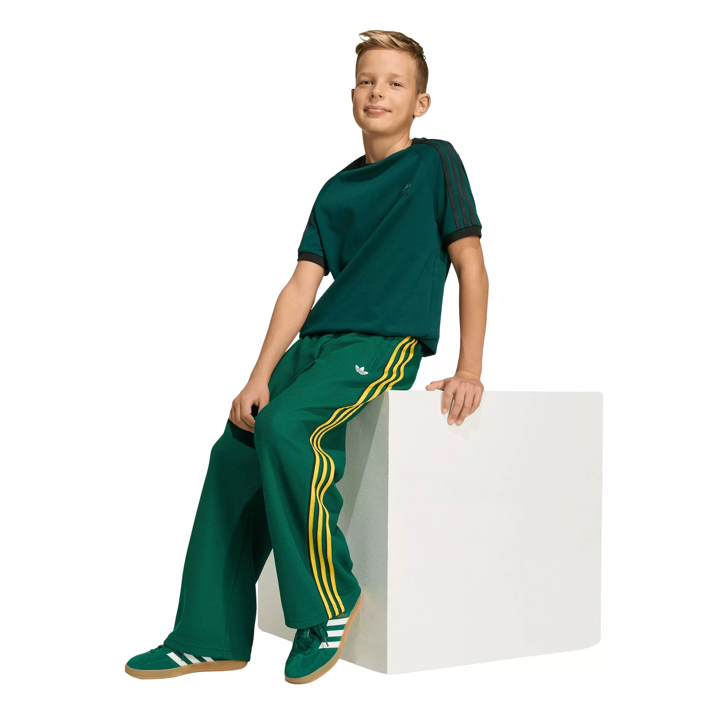 adidas Originals Big Boys' Firebird Loose Double Knit Tracksuit Bottoms - Green - GREEN