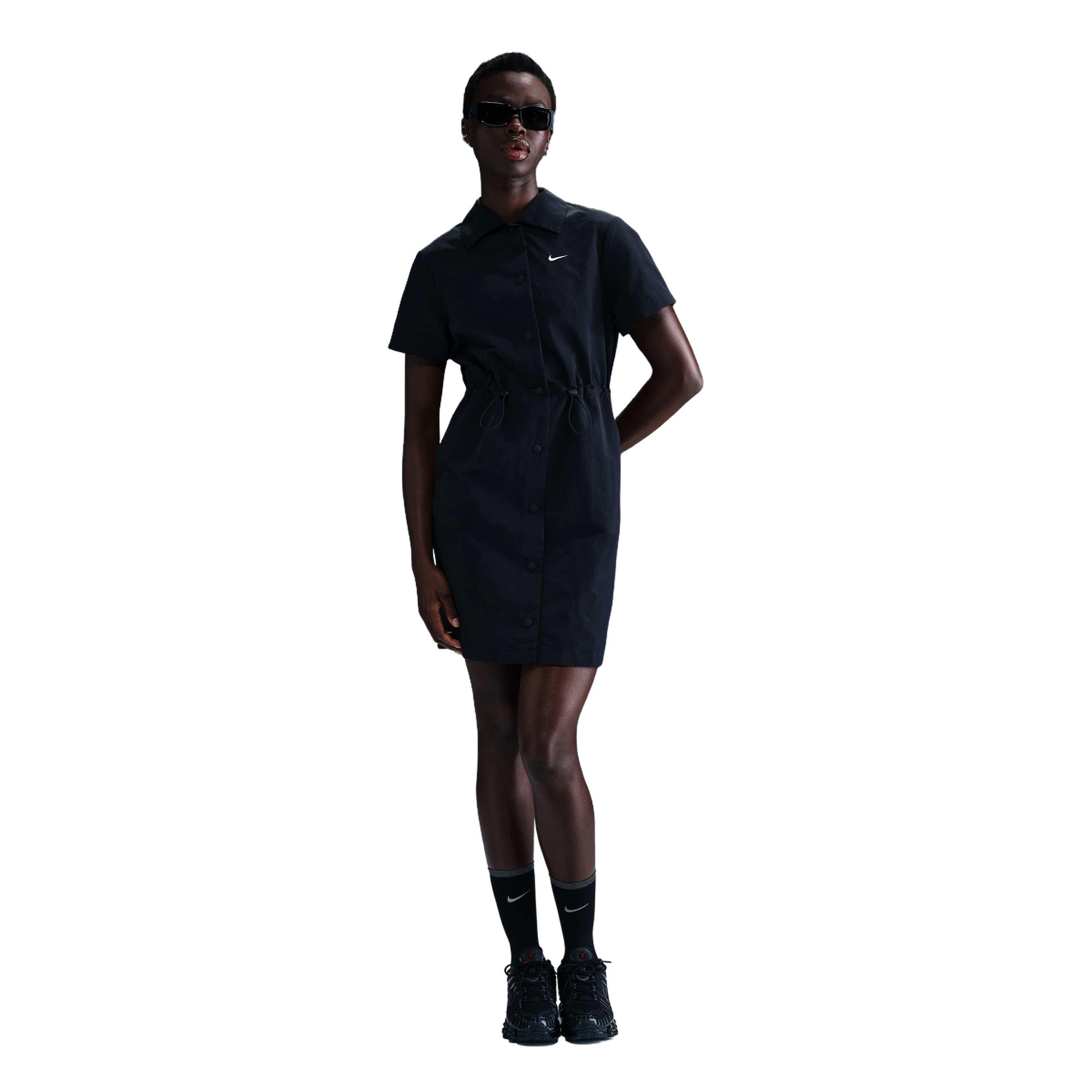 Nike Women's Sportswear Everything Woven Short-Sleeve Mini Dress - BLACK Thumbnail View 1