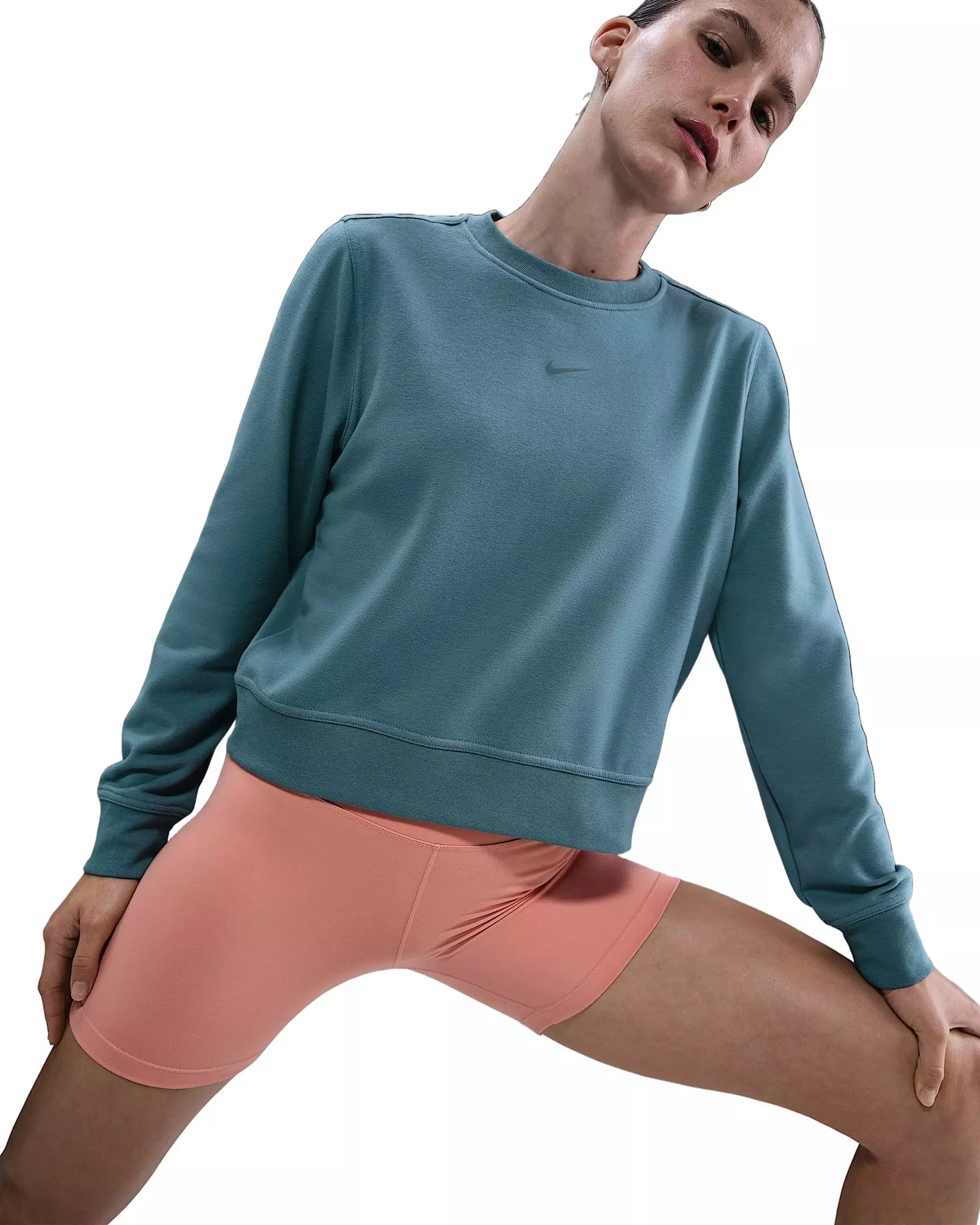 Nike Women's One Dri-FIT Crew-Neck LBR French Terry Sweatshirt -Blue - BLUE