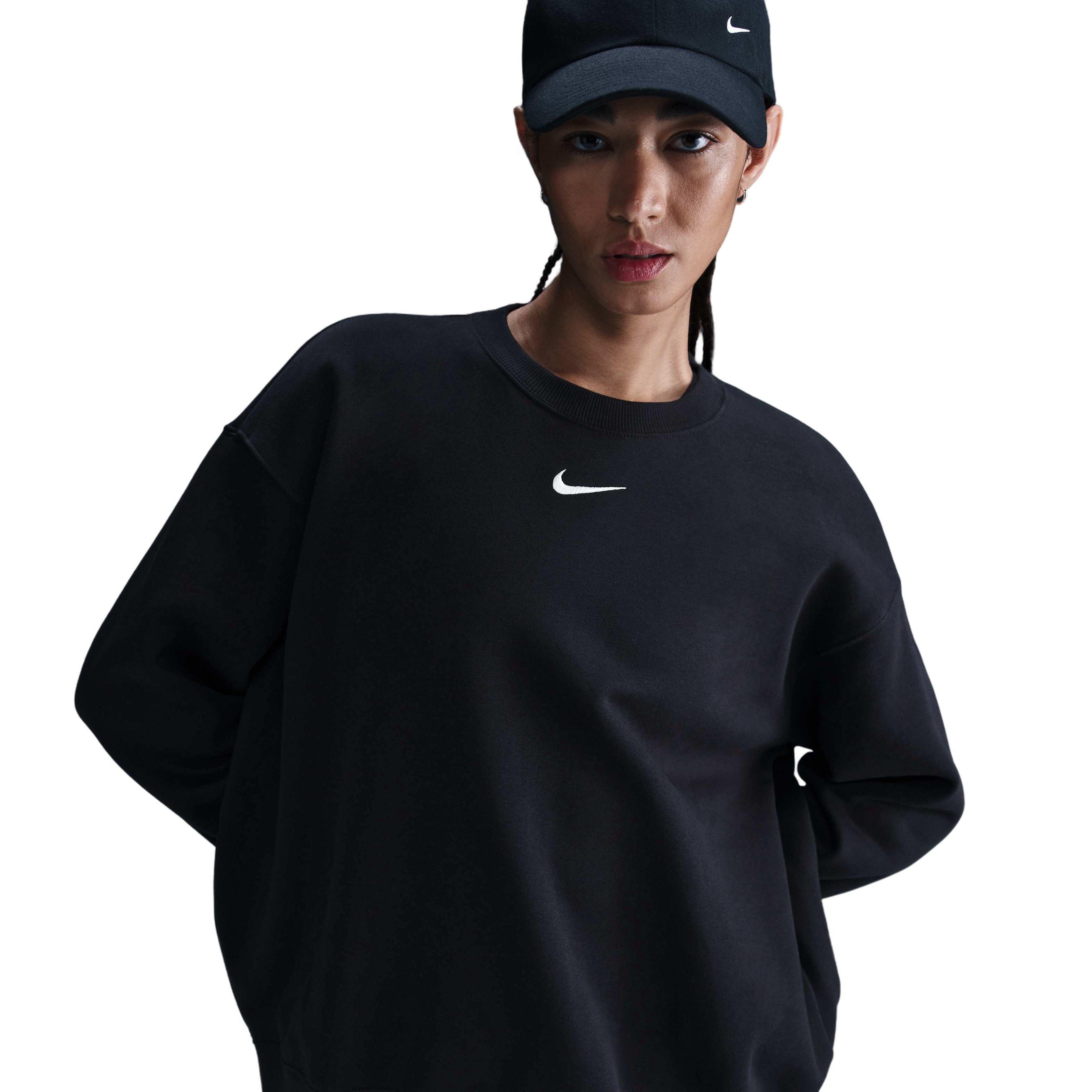 Nike Women's Sportswear Phoenix Fleece Oversized Crew-Neck Sweatshirt - BLACK Thumbnail View 3