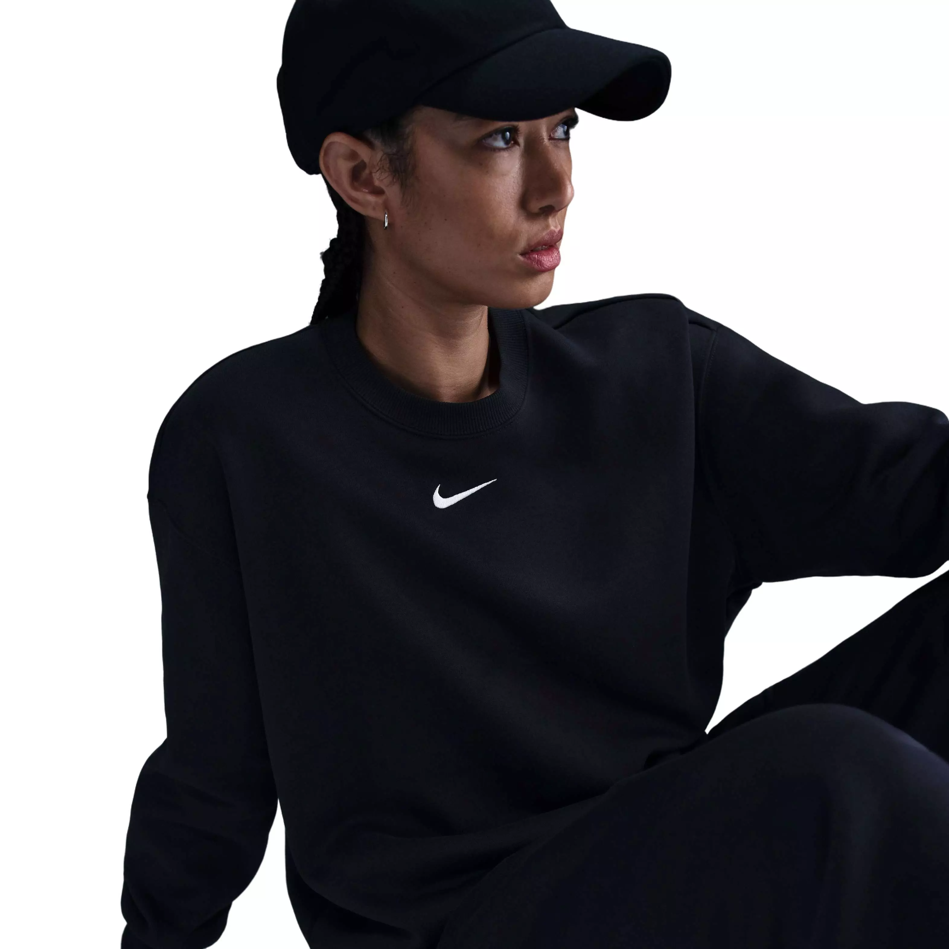 Nike Women's Sportswear Phoenix Fleece Oversized Crew-Neck Sweatshirt - BLACK