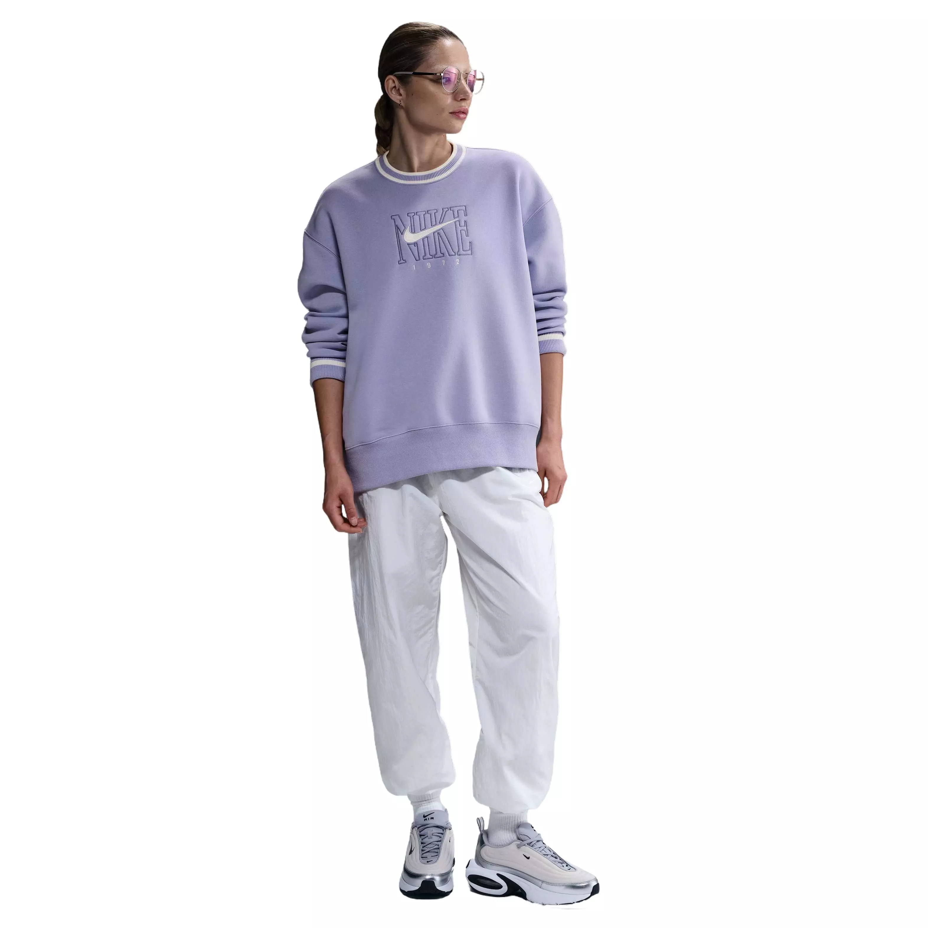 Nike Women's Sportswear Phoenix Fleece Graphic Oversized Crew-Neck Sweatshirt - Purple - PURPLE