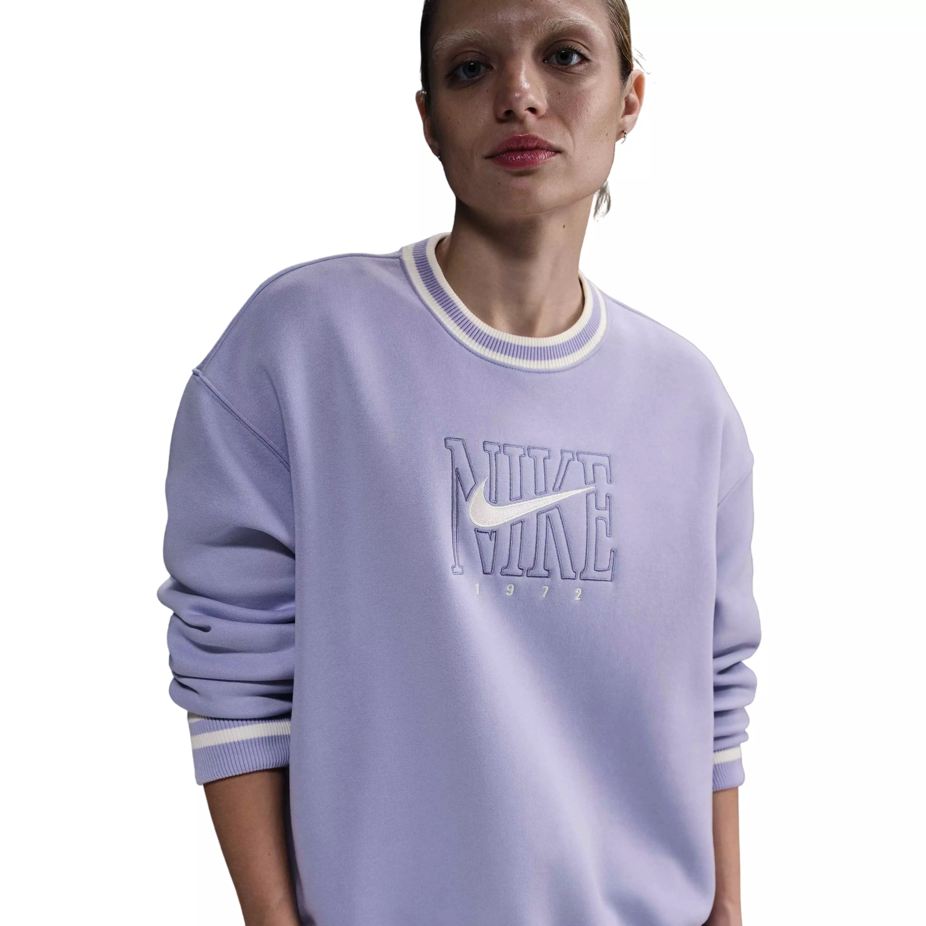 Nike Women's Sportswear Phoenix Fleece Graphic Oversized Crew-Neck Sweatshirt -Purple - PURPLE