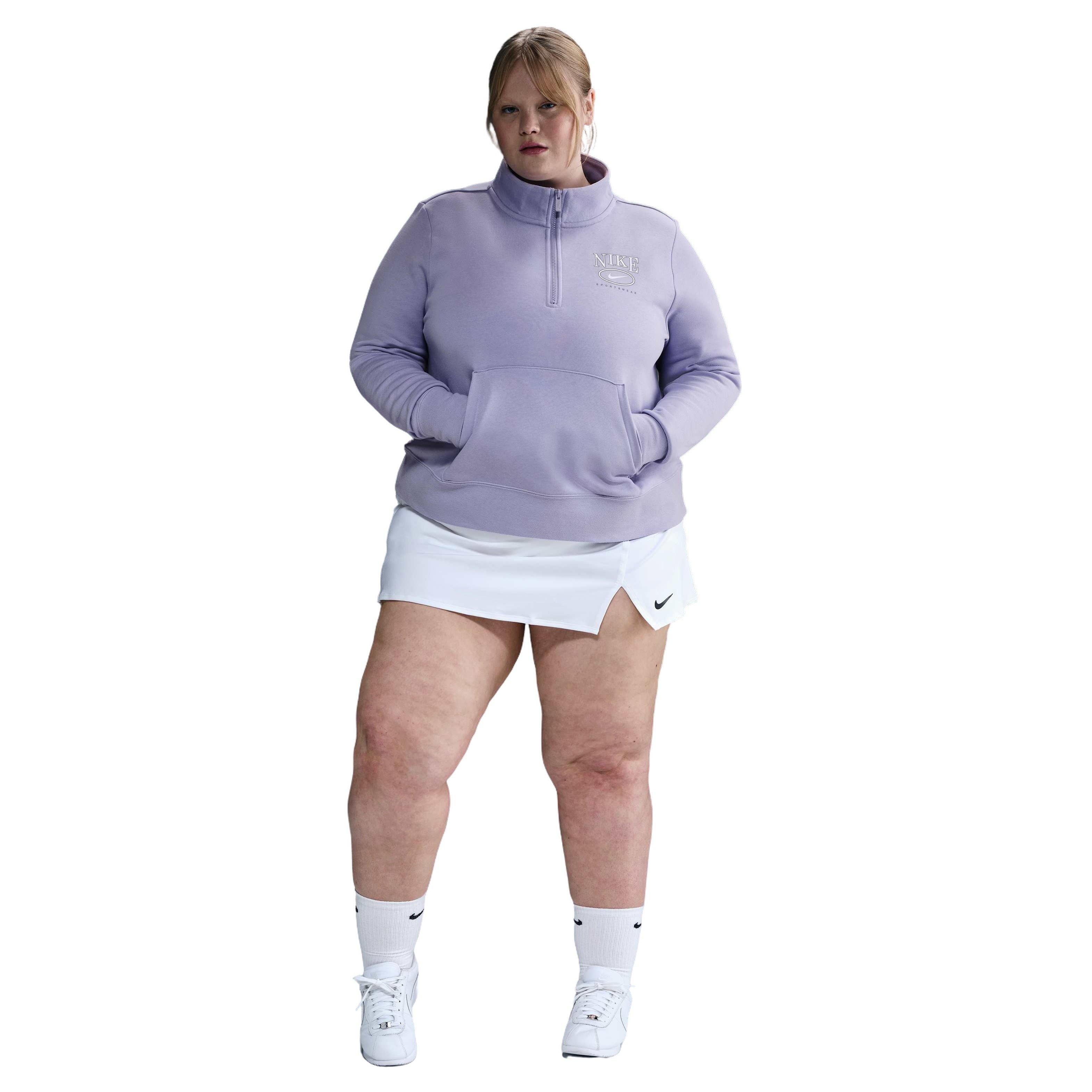 Nike Women's Sportswear Club Fleece Mock-Neck Quarter-Zip Graphic Top -Purple - PURPLE Thumbnail View 1