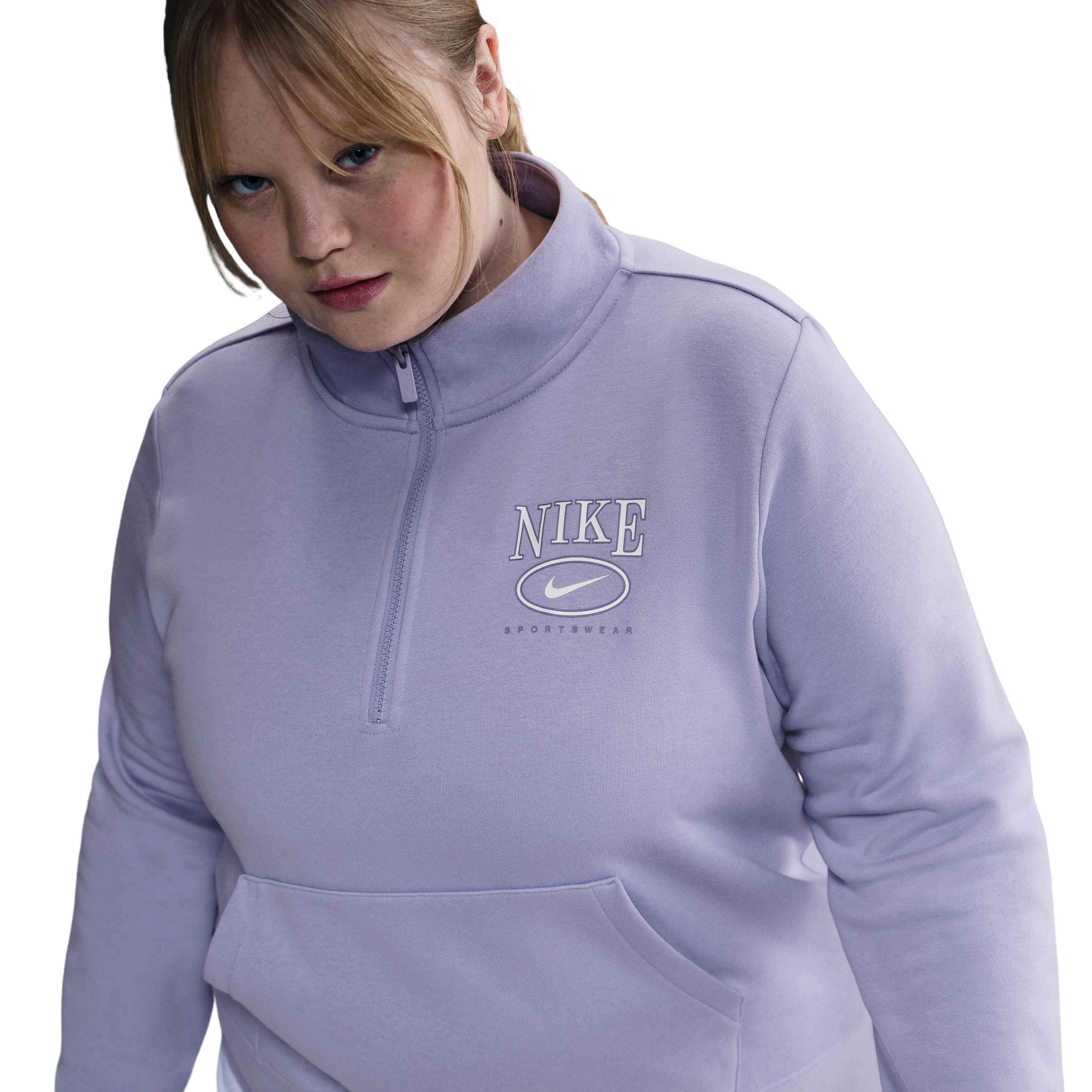 Nike Women's Sportswear Club Fleece Mock-Neck Quarter-Zip Graphic Top -Purple - PURPLE Thumbnail View 3