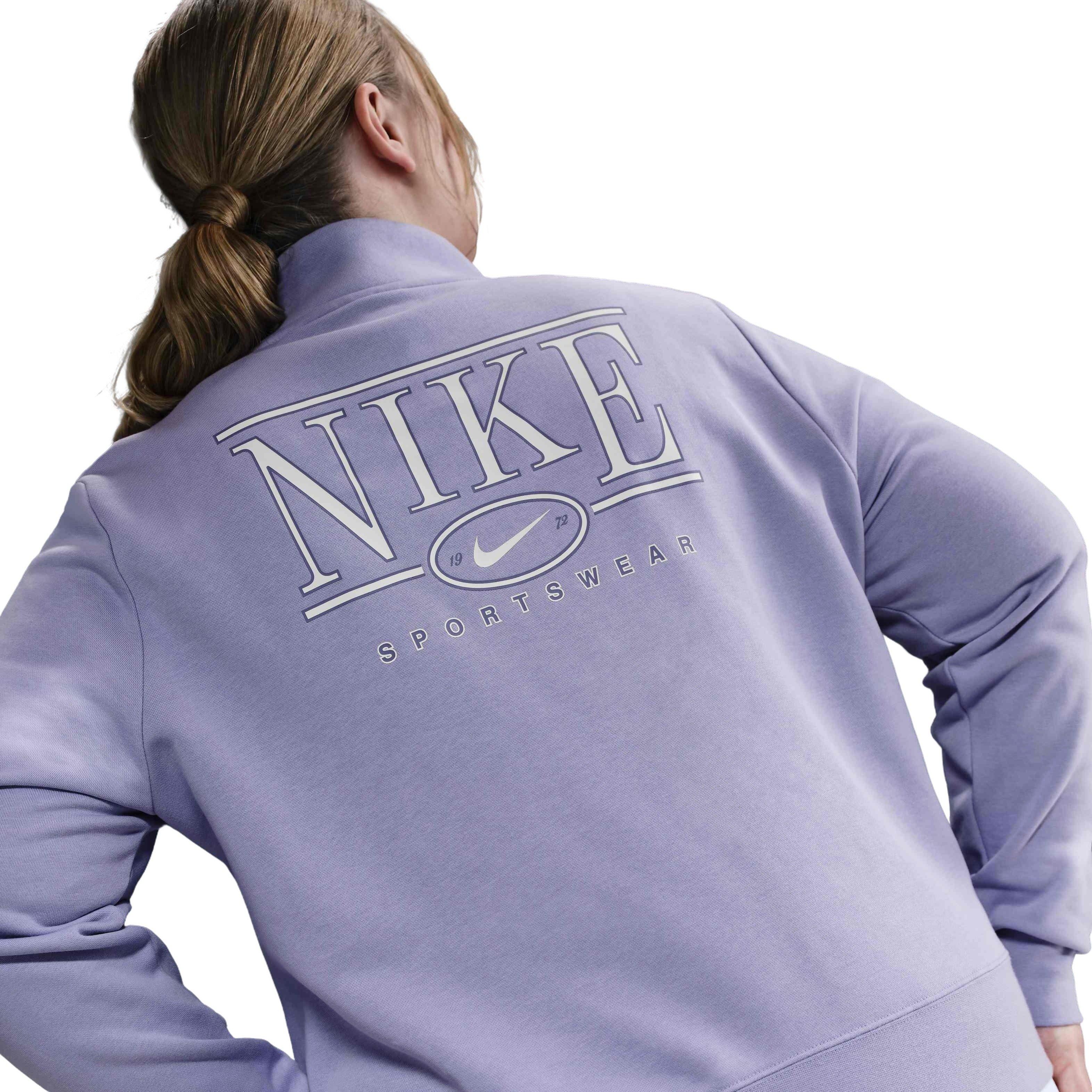 Nike Women's Sportswear Club Fleece Mock-Neck Quarter-Zip Graphic Top -Purple - PURPLE Thumbnail View 4