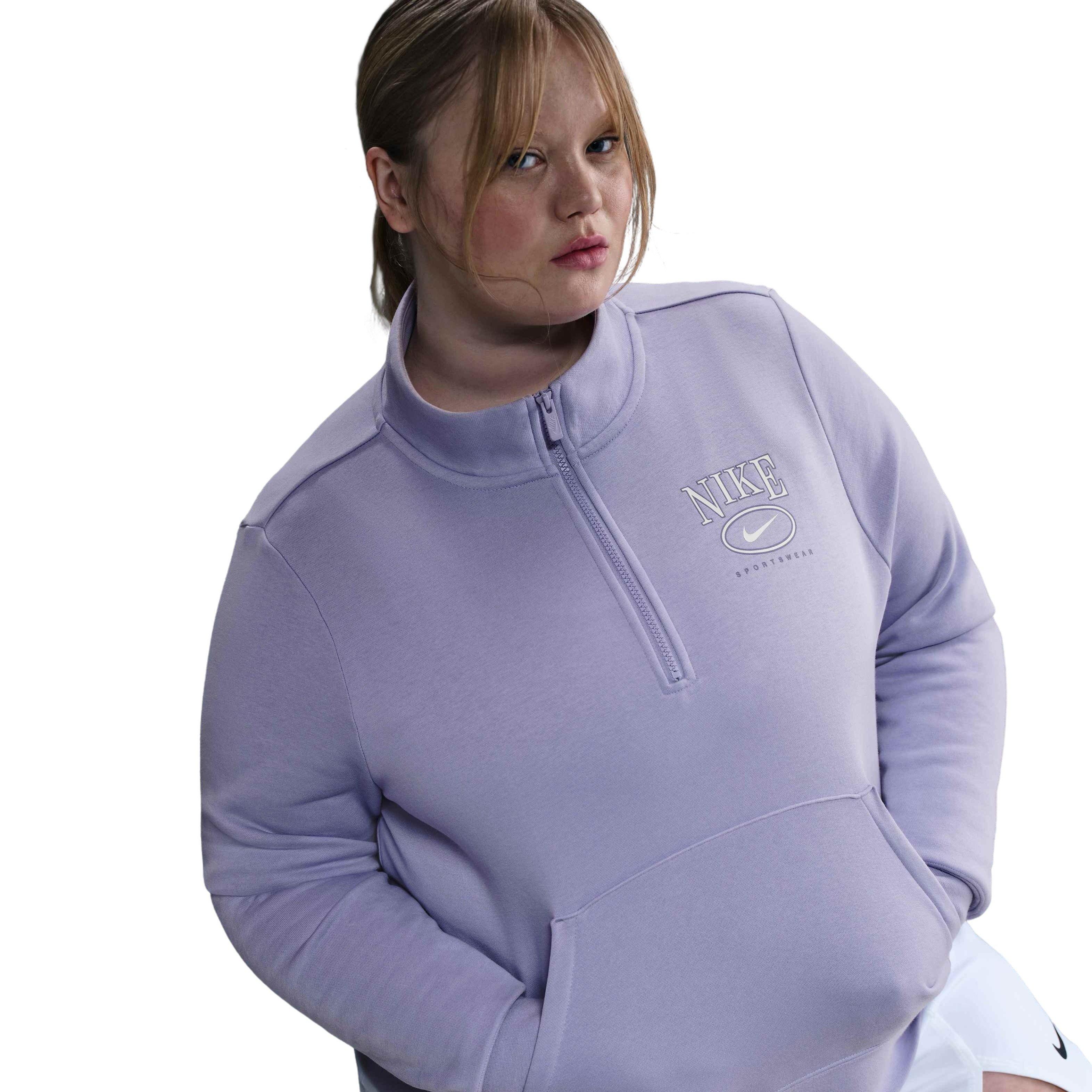 Nike Women's Sportswear Club Fleece Mock-Neck Quarter-Zip Graphic Top -Purple - PURPLE Thumbnail View 5