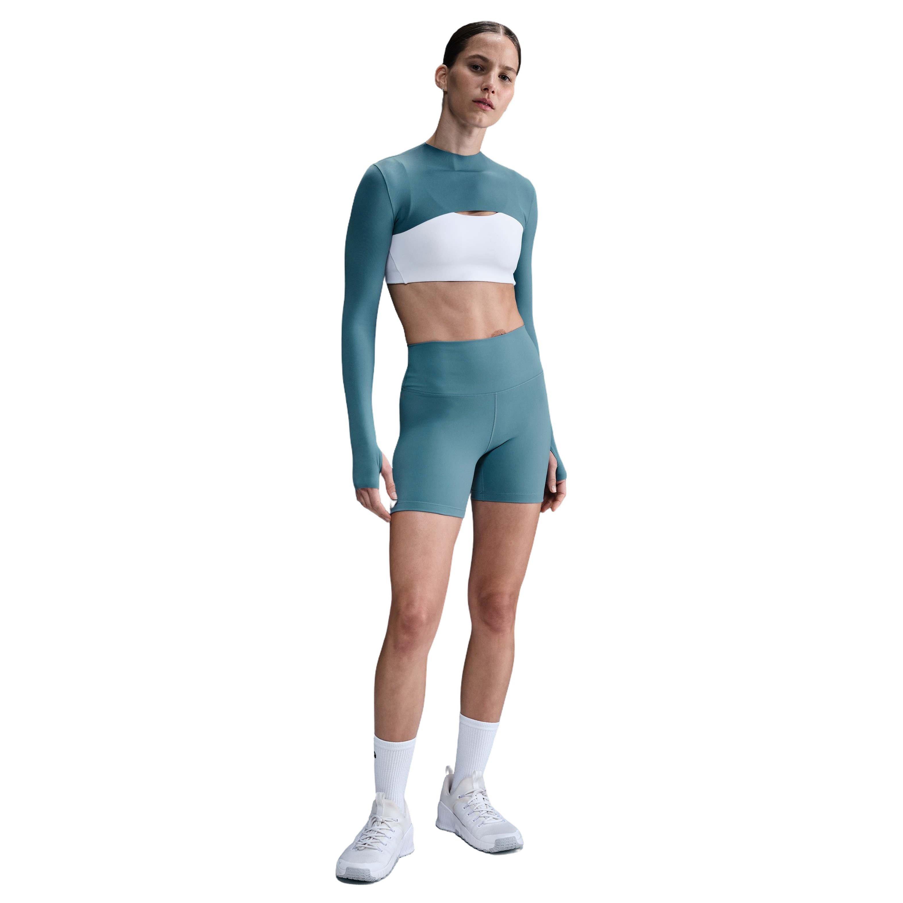Nike Women's Zenvy Dri-FIT Long-Sleeve Shrug Top -Blue - BLUE Thumbnail View 4