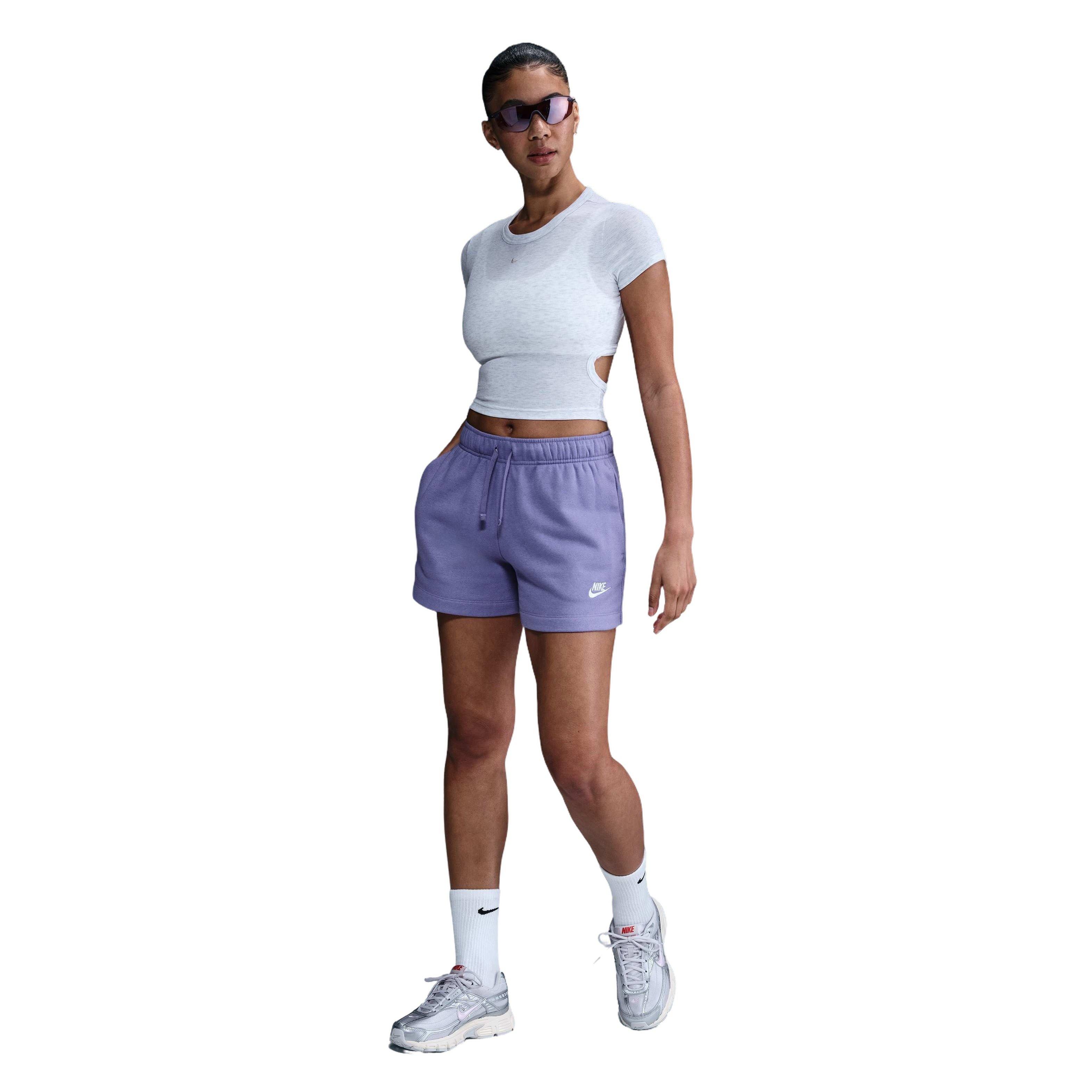 Nike Women's Sportswear Club Fleece Mid-Rise Shorts - PURPLE Thumbnail View 1
