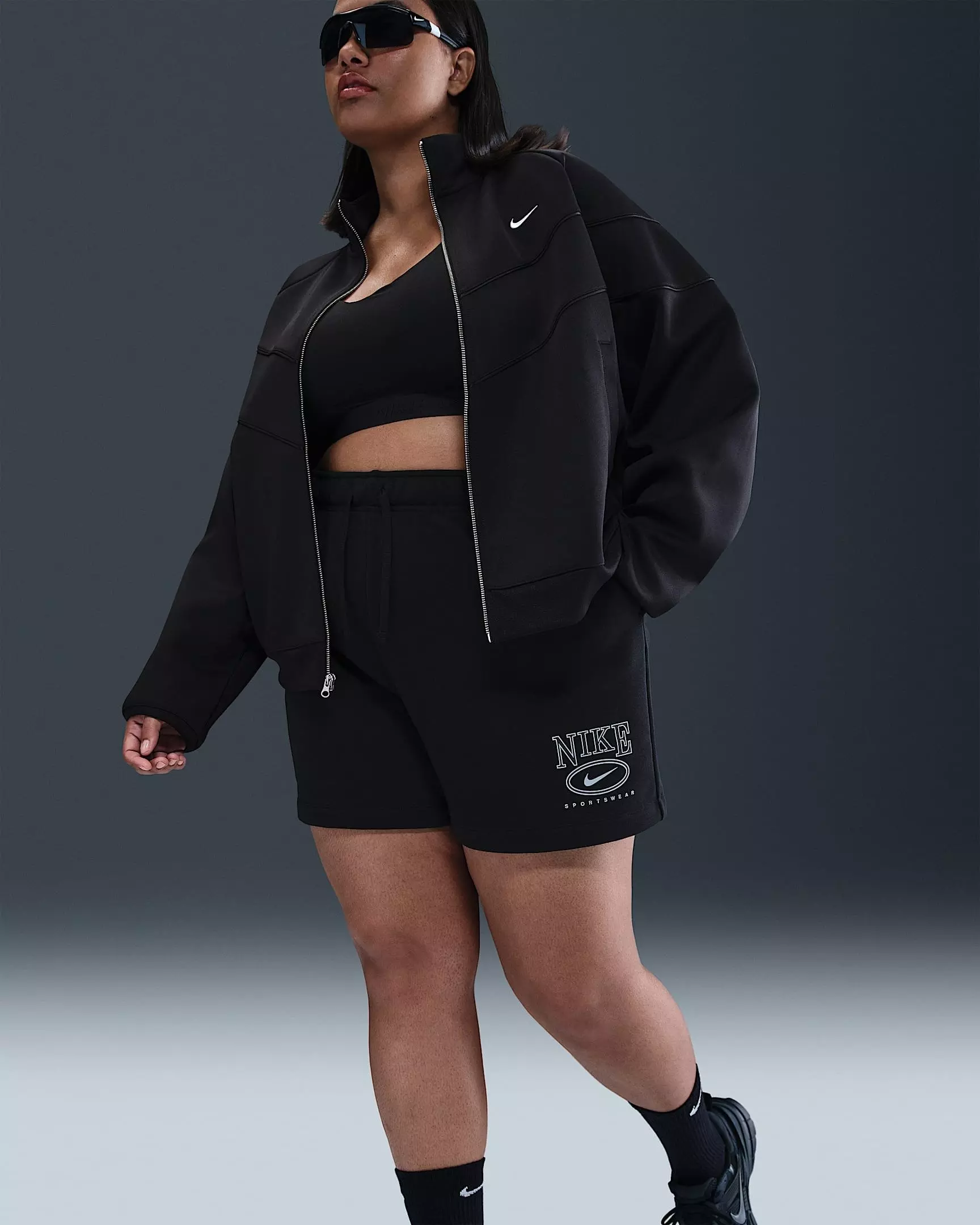 Nike Women's Sportswear Club Fleece 4" Mid-Rise Graphic Shorts - BLACK