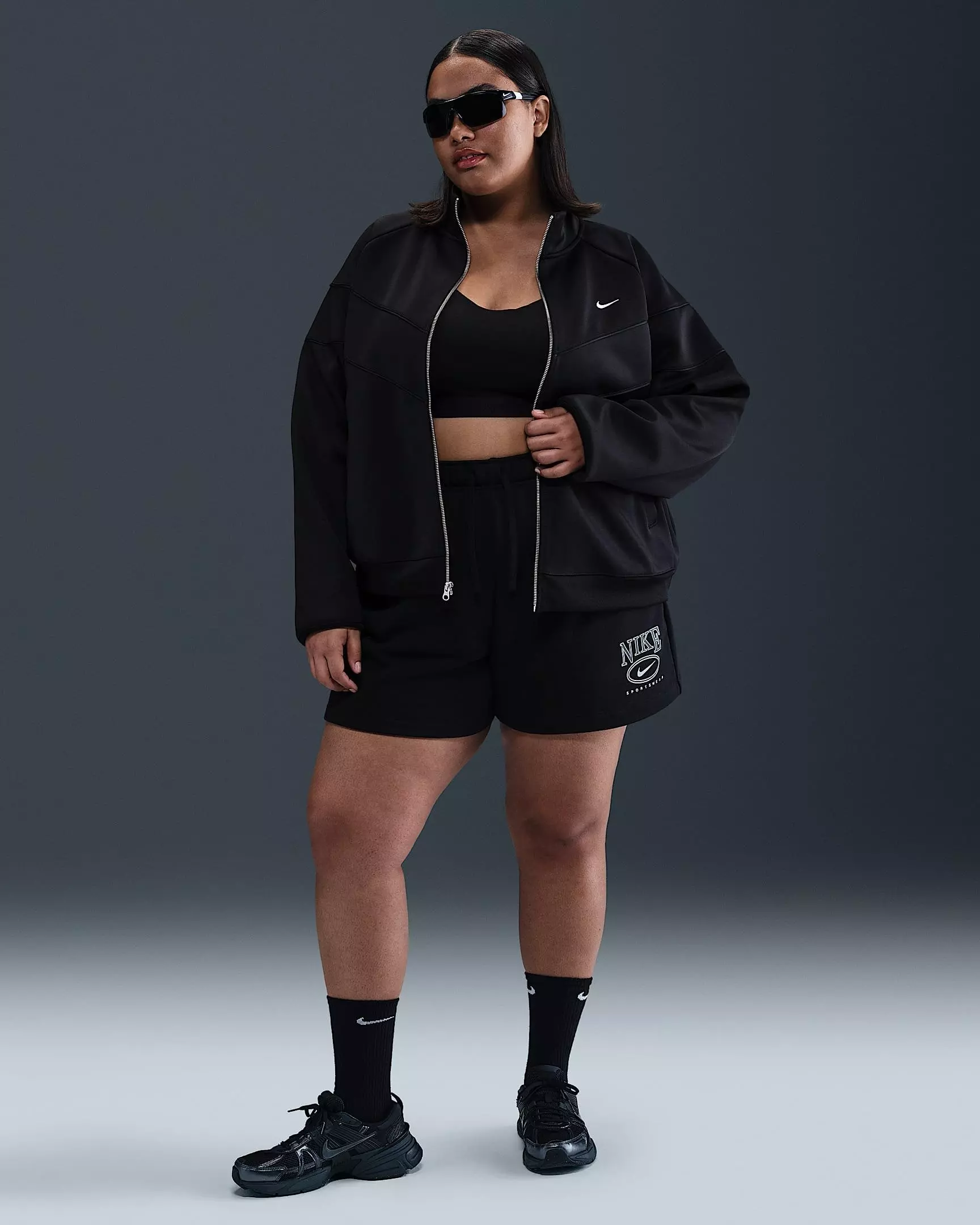 Nike Women's Sportswear Club Fleece 4" Mid-Rise Graphic Shorts - BLACK