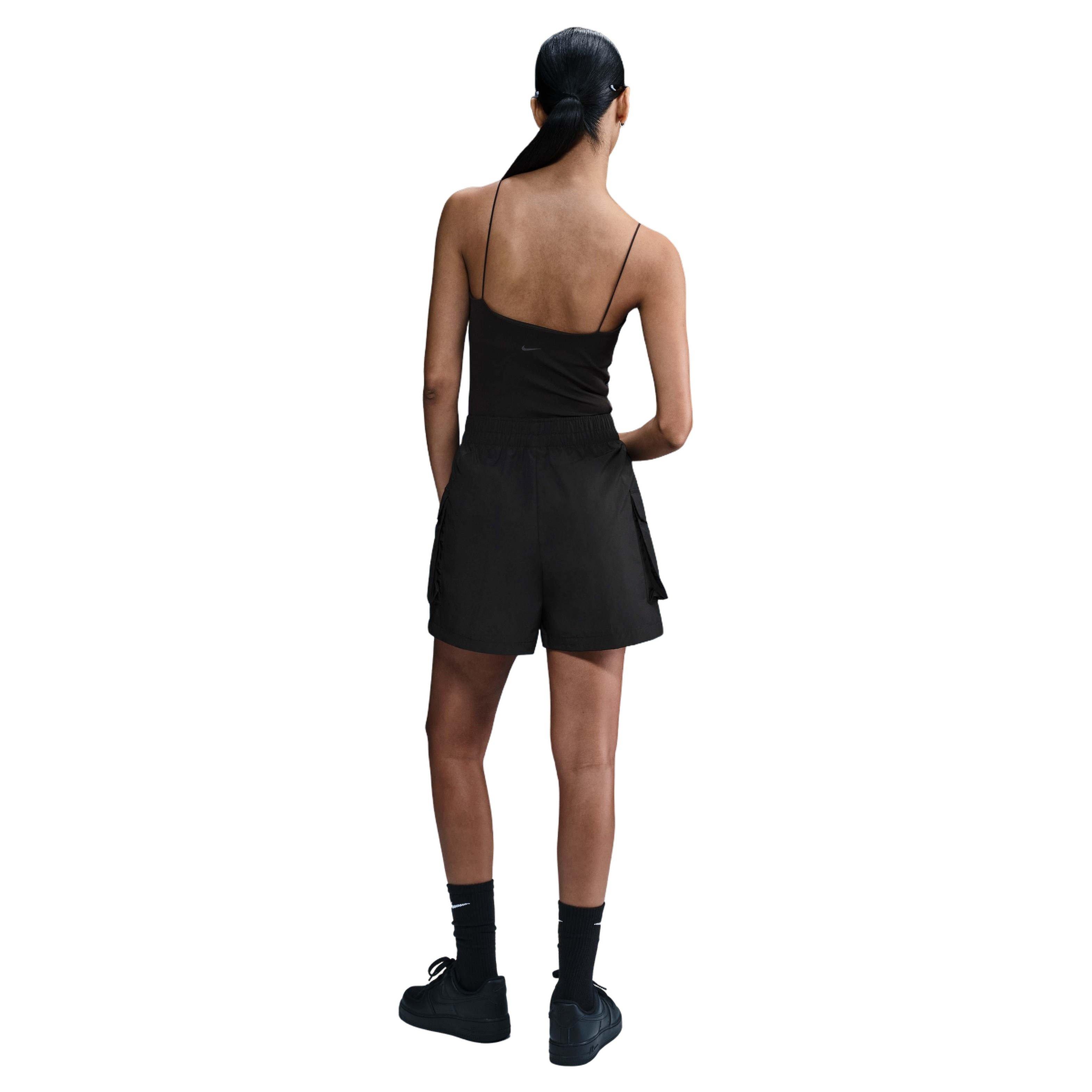 Nike Women's Sportswear Essential Woven High-Waisted 5" Cargo Shorts - BLACK Thumbnail View 4