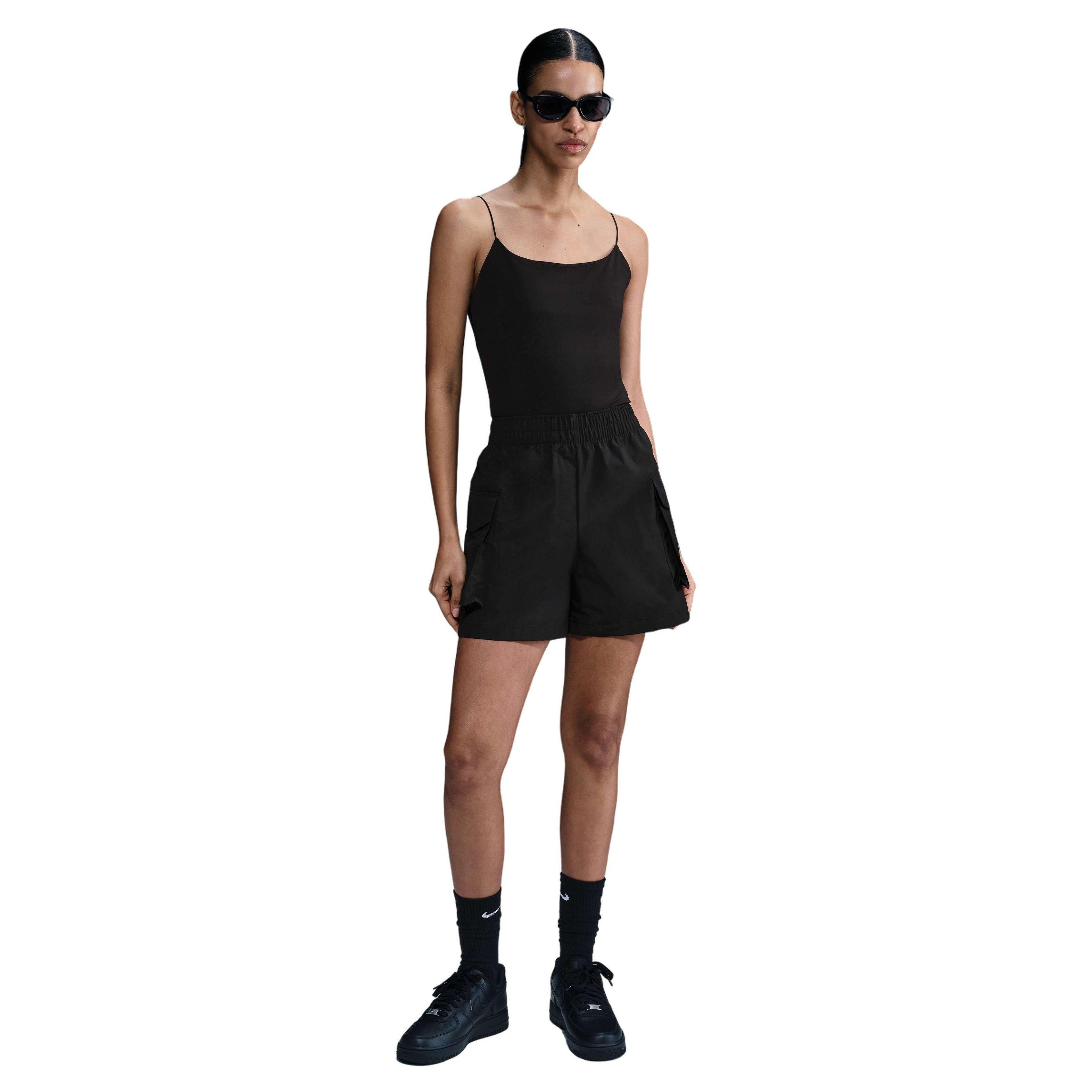 Nike Women's Sportswear Essential Woven High-Waisted 5" Cargo Shorts - BLACK Thumbnail View 5
