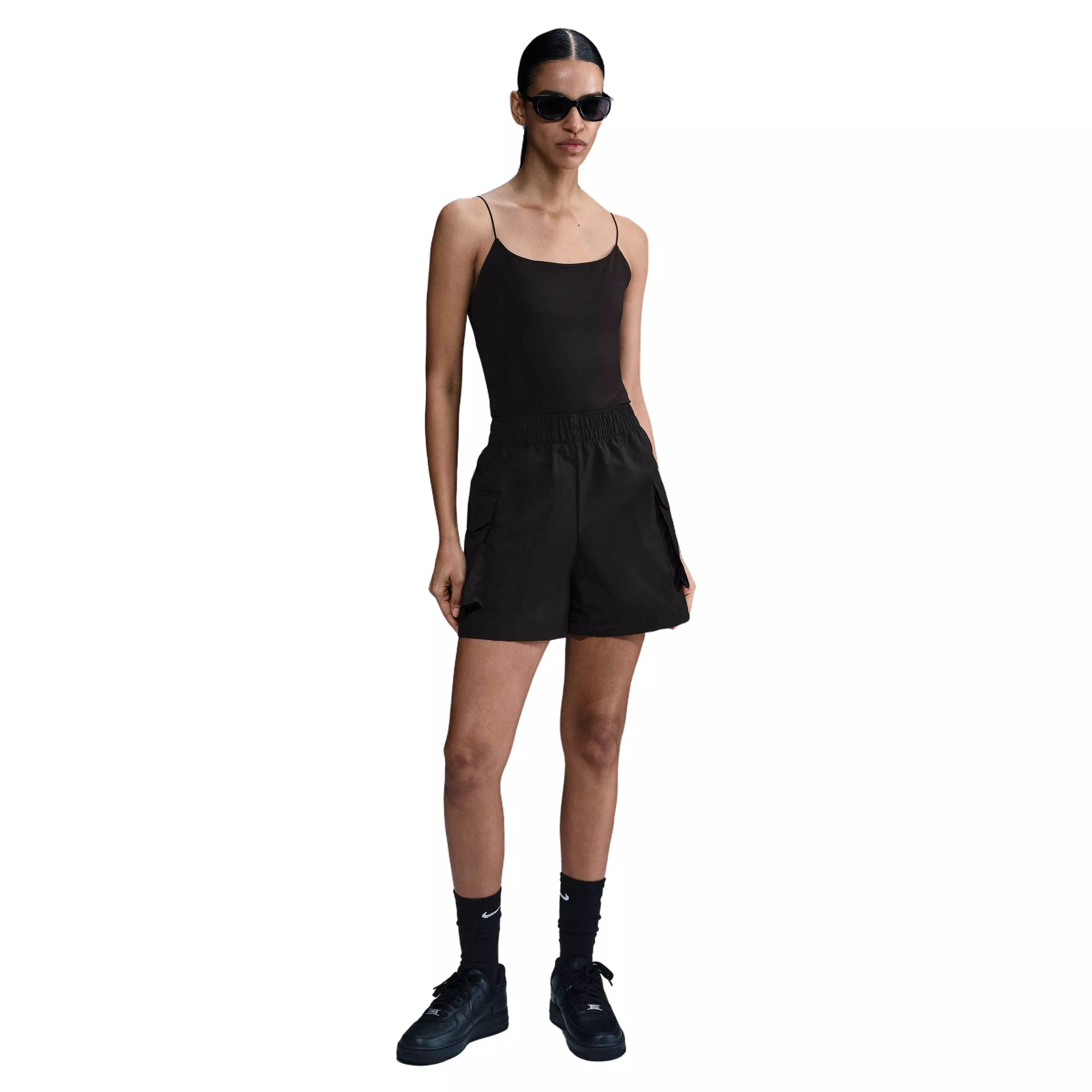 Nike Women's Sportswear Essential Woven High-Waisted 5" Cargo Shorts - BLACK