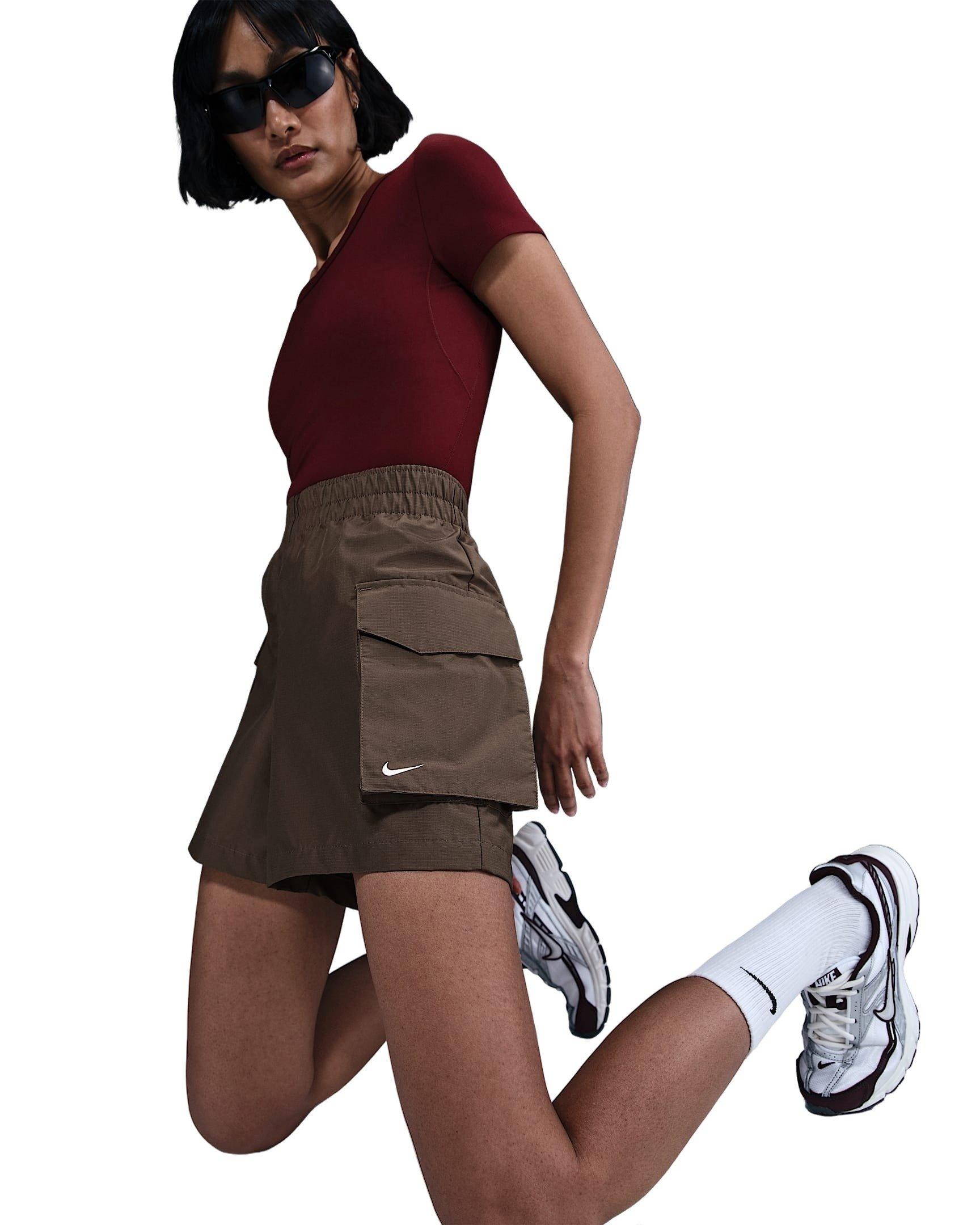 Nike Women's Sportswear Essential Woven High-Waisted 5" Cargo Shorts - BROWN Thumbnail View 4