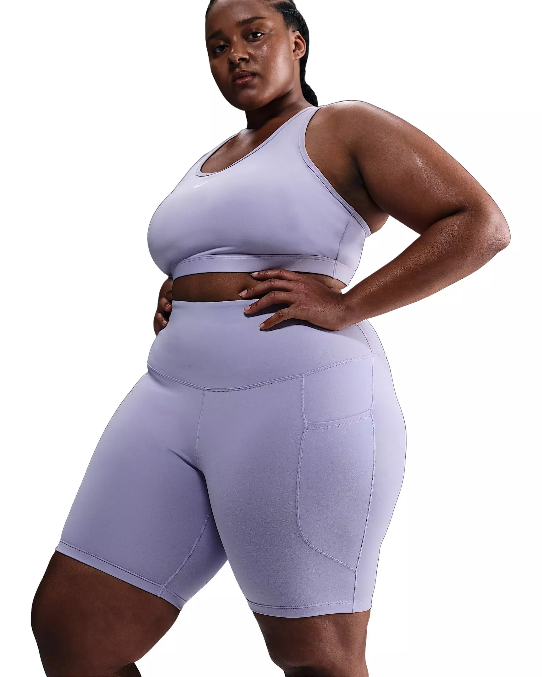Nike Women's One High-Waisted Dri-FIT 8" Biker Shorts with Pockets -Purple - PURPLE