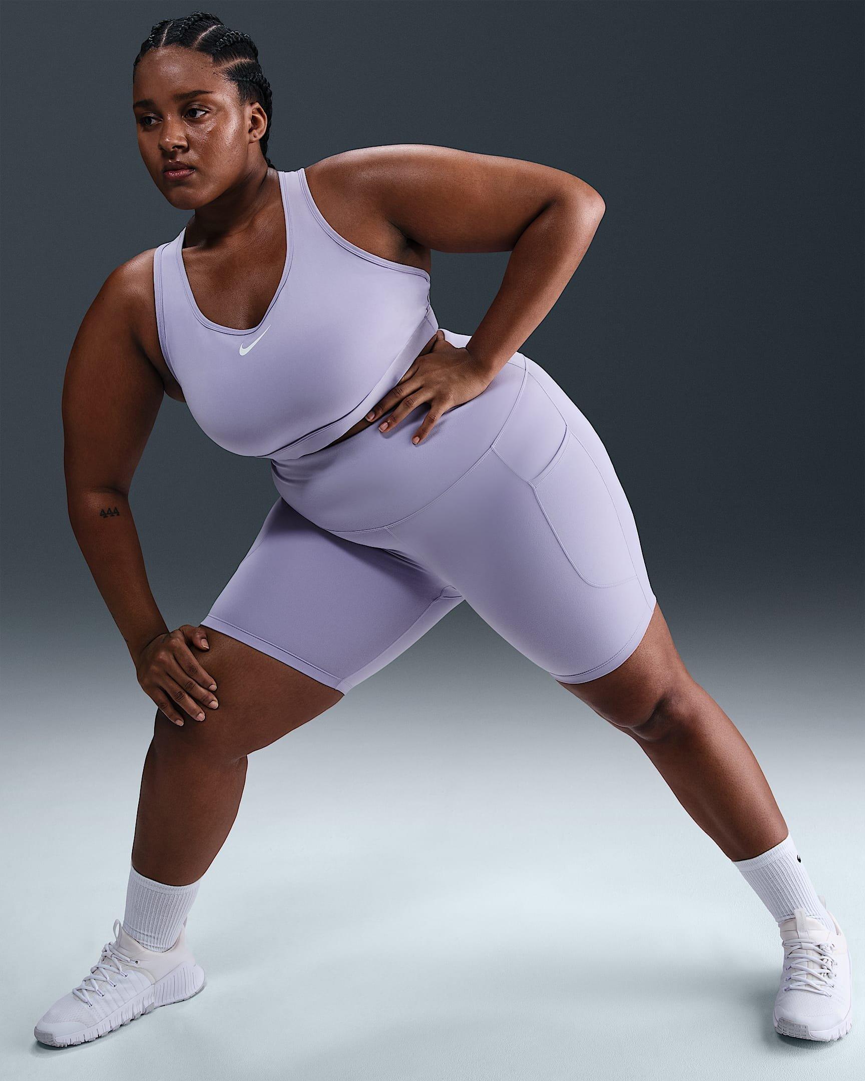 Nike Women's One High-Waisted Dri-FIT 8" Biker Shorts with Pockets - Purple - PURPLE Thumbnail View 3