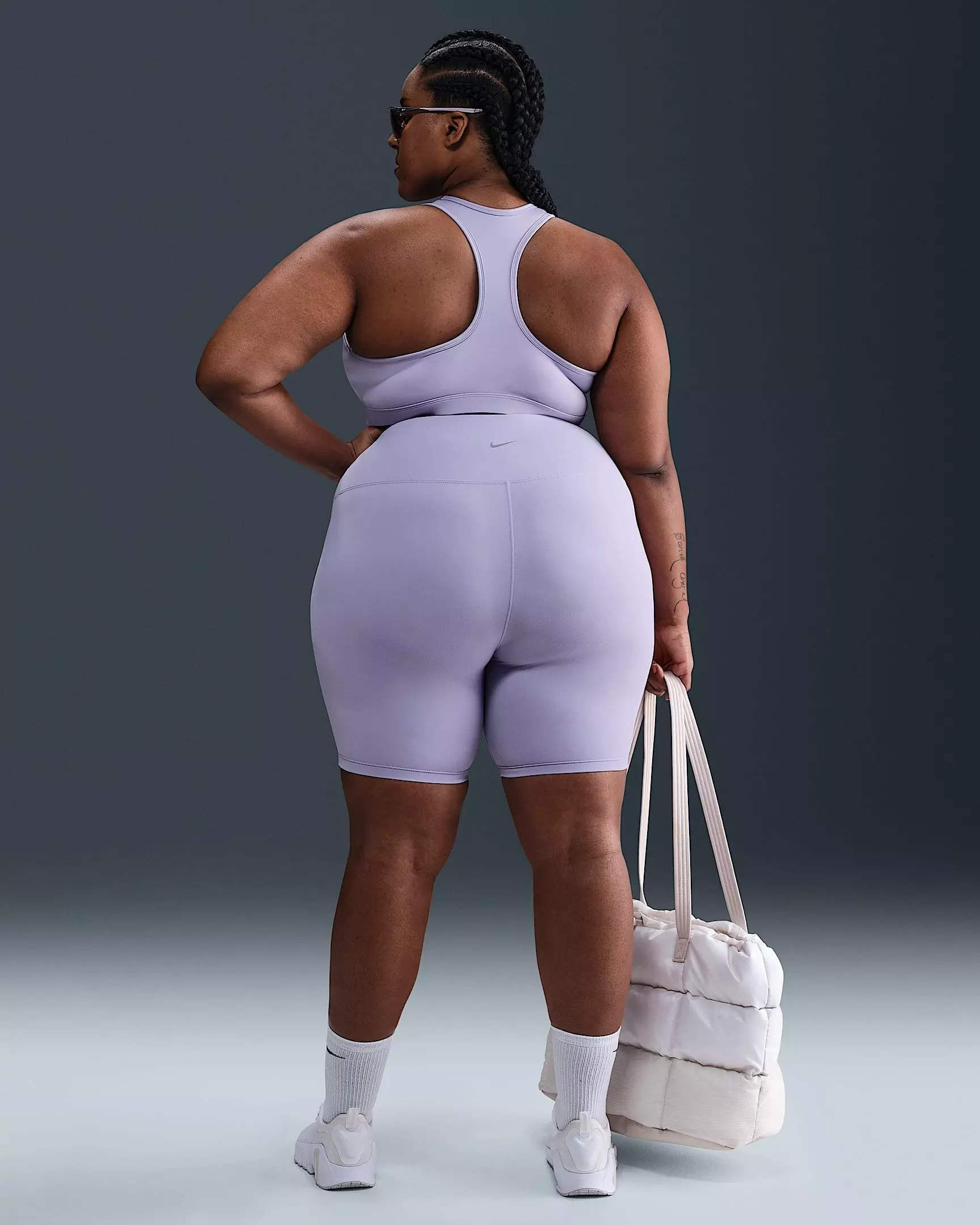 Nike Women's One High-Waisted Dri-FIT 8" Biker Shorts with Pockets -Purple - PURPLE