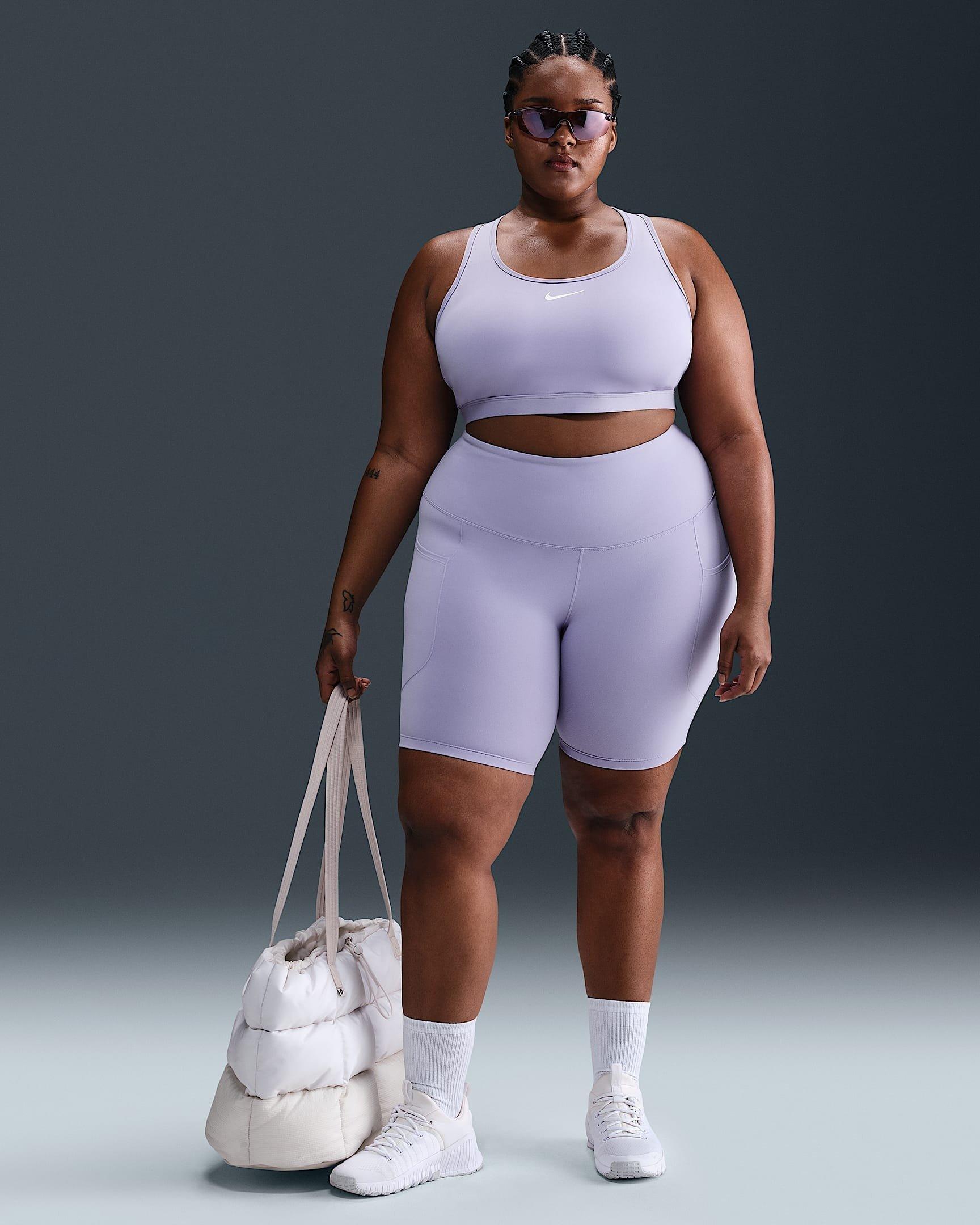 Nike Women's One High-Waisted Dri-FIT 8" Biker Shorts with Pockets - Purple - PURPLE Thumbnail View 5