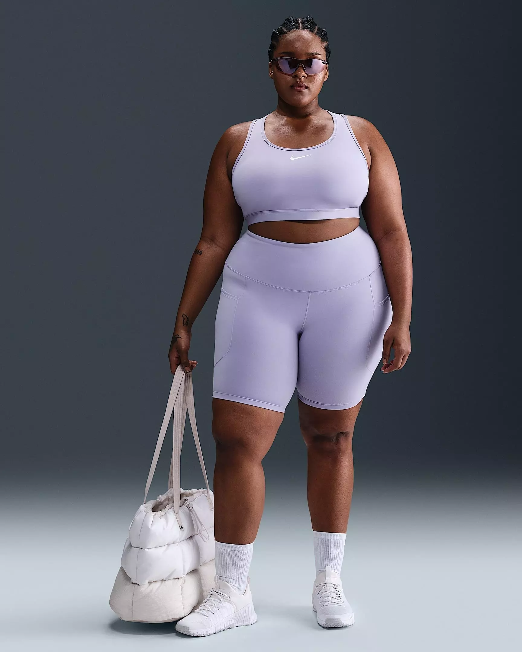 Nike Women's One High-Waisted Dri-FIT 8" Biker Shorts with Pockets - Purple - PURPLE