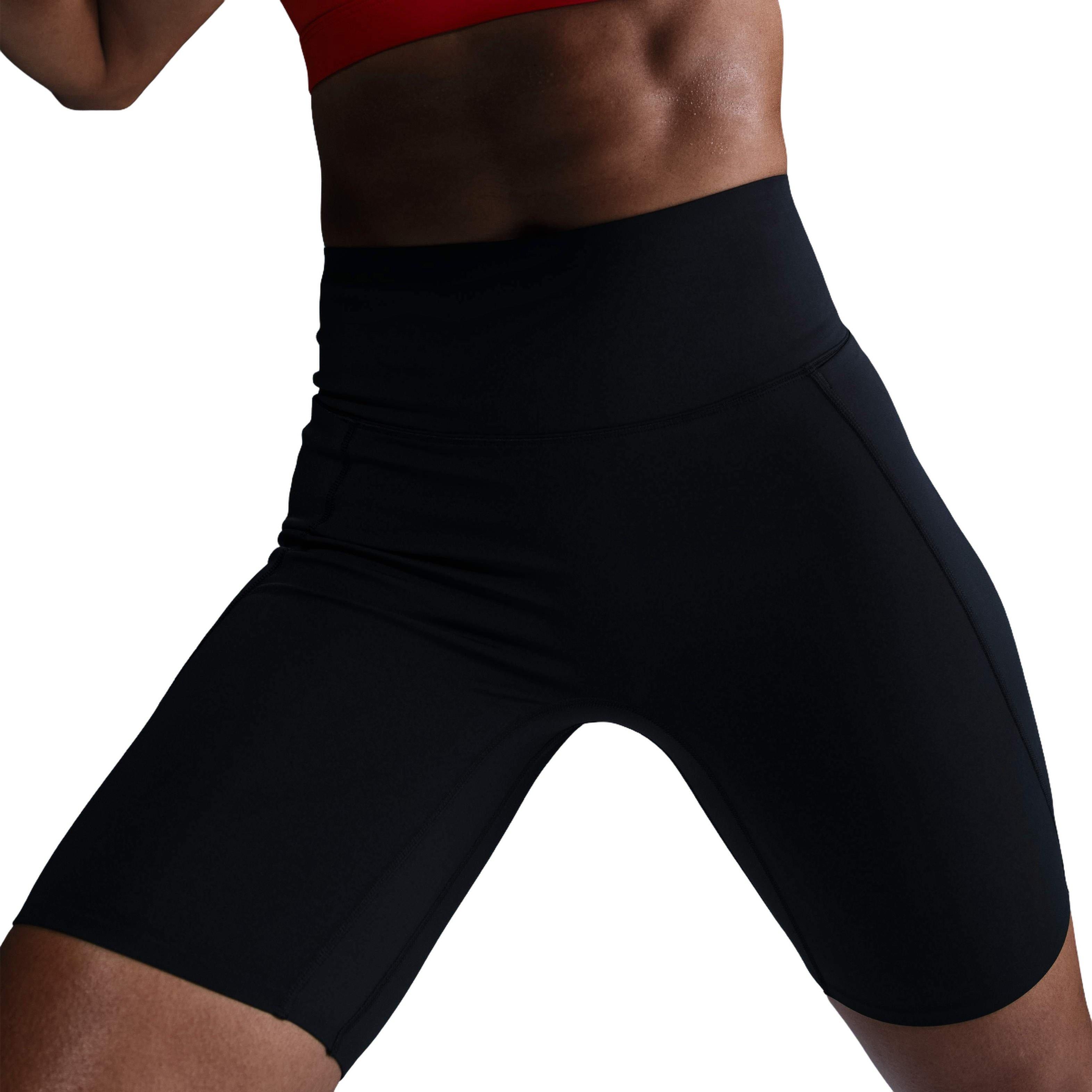 Nike Women's Universa High-Waisted Med-Support Biker Shorts w/Pockets - BLACK Thumbnail View 1