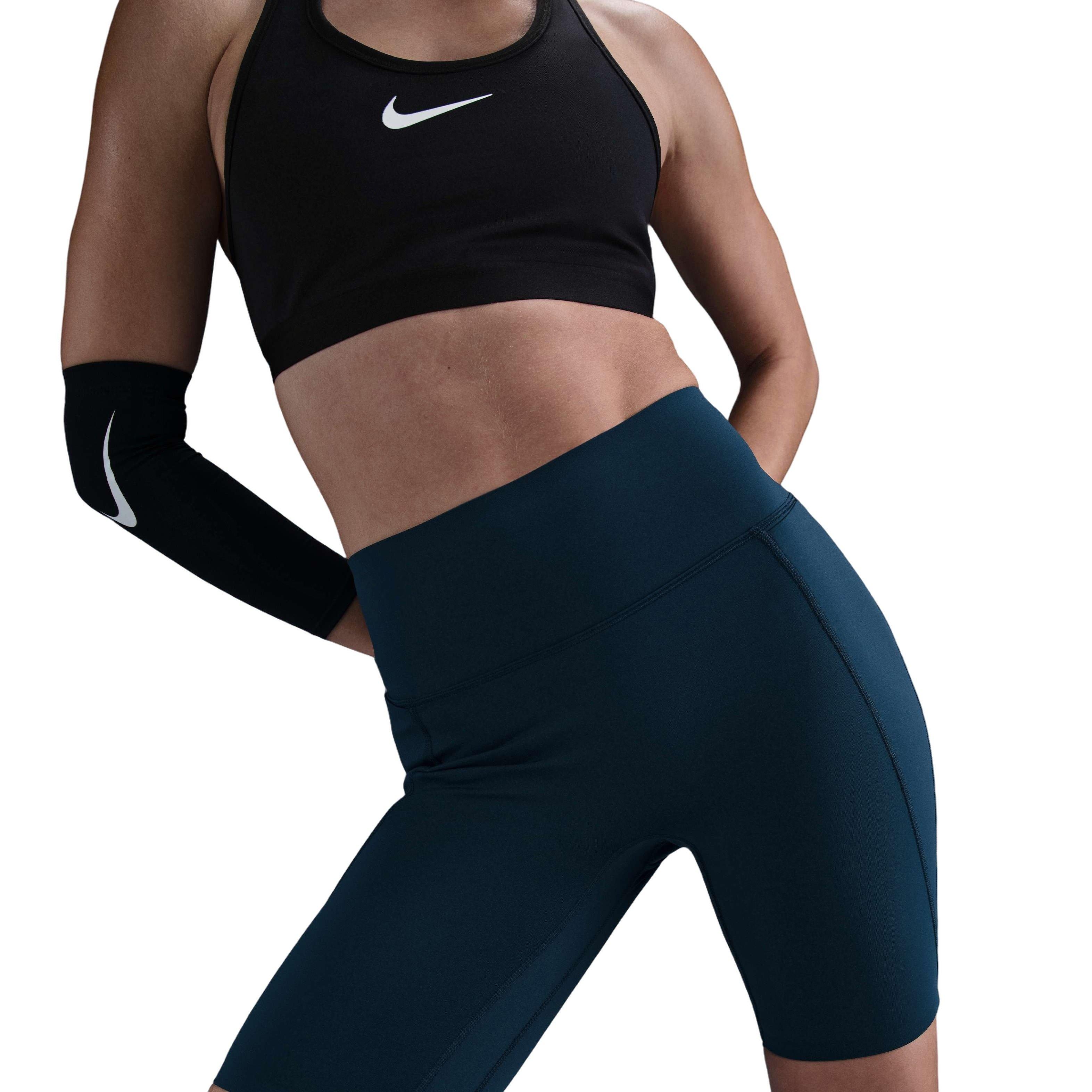 Nike Women's Universa High-Waisted Med-Support Biker Shorts w/Pockets - BLUE Thumbnail View 1