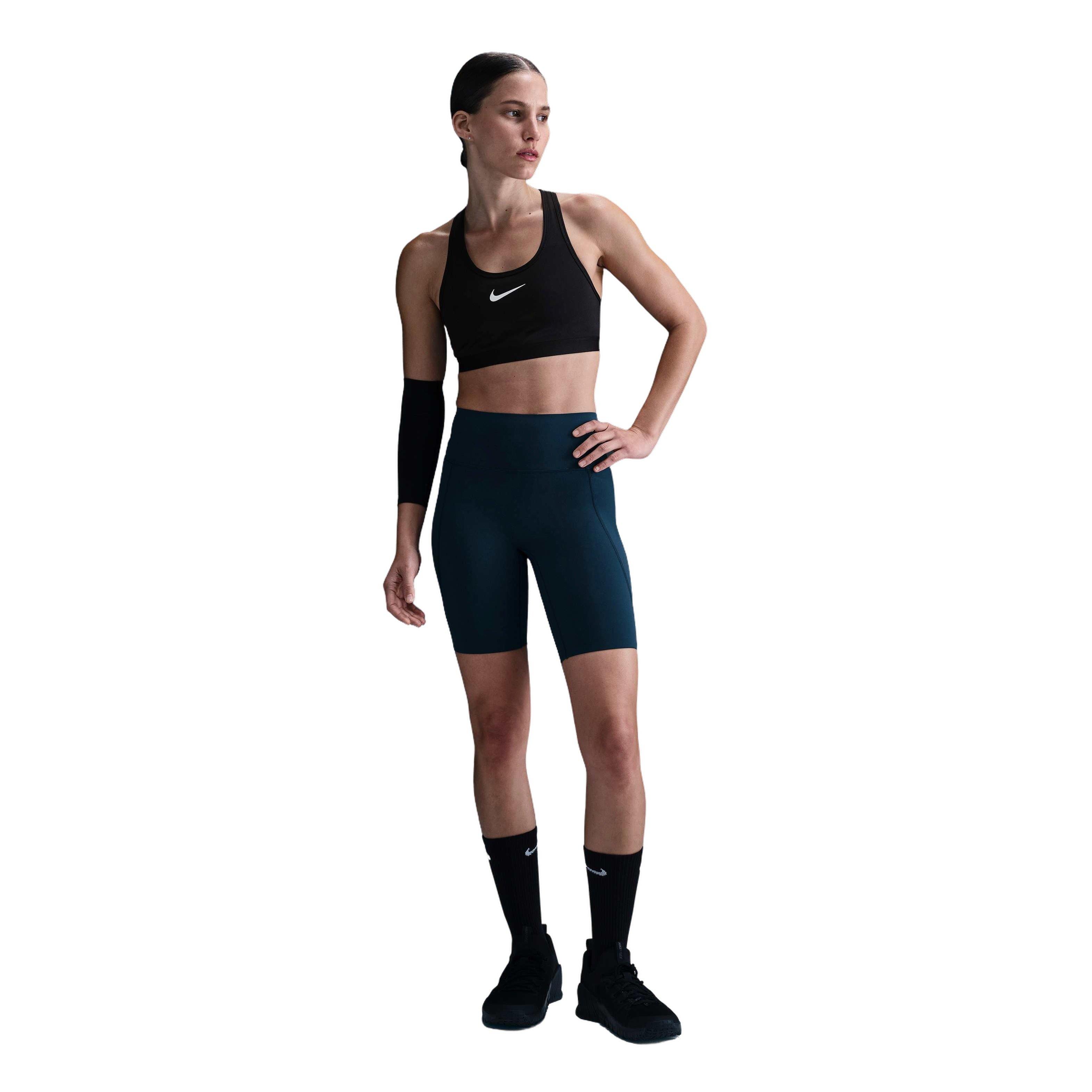Nike Women's Universa High-Waisted Med-Support Biker Shorts w/Pockets - BLUE Thumbnail View 3