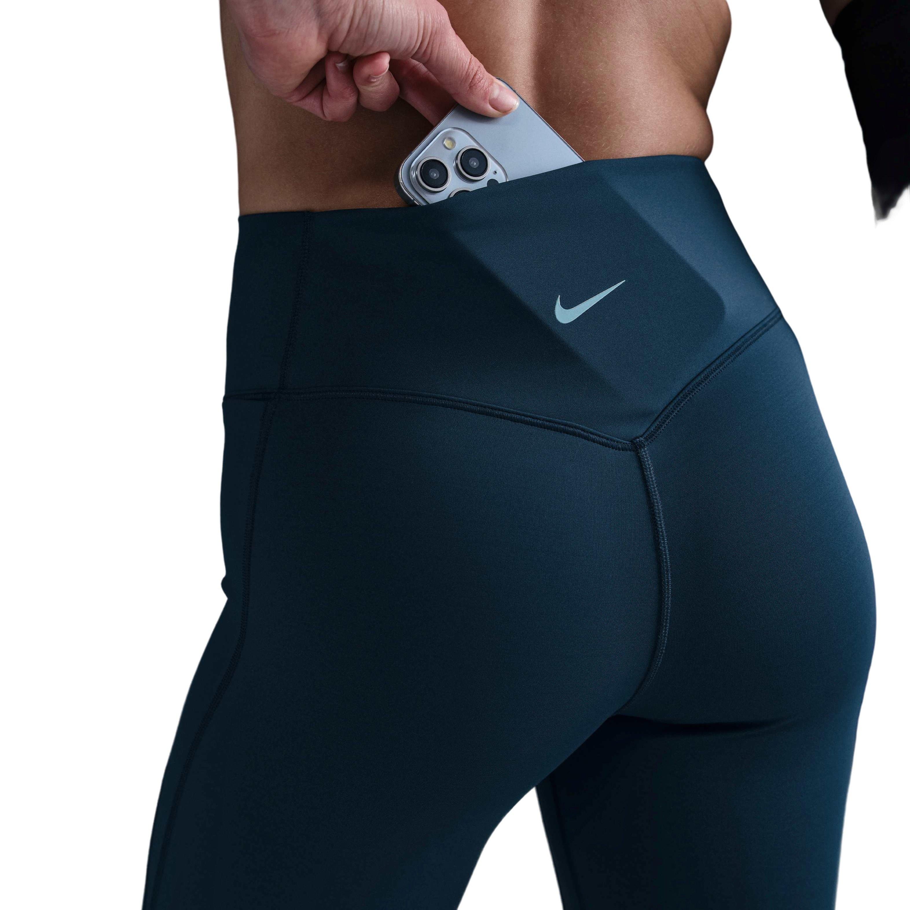 Nike Women's Universa High-Waisted Med-Support Biker Shorts w/Pockets - BLUE Thumbnail View 6