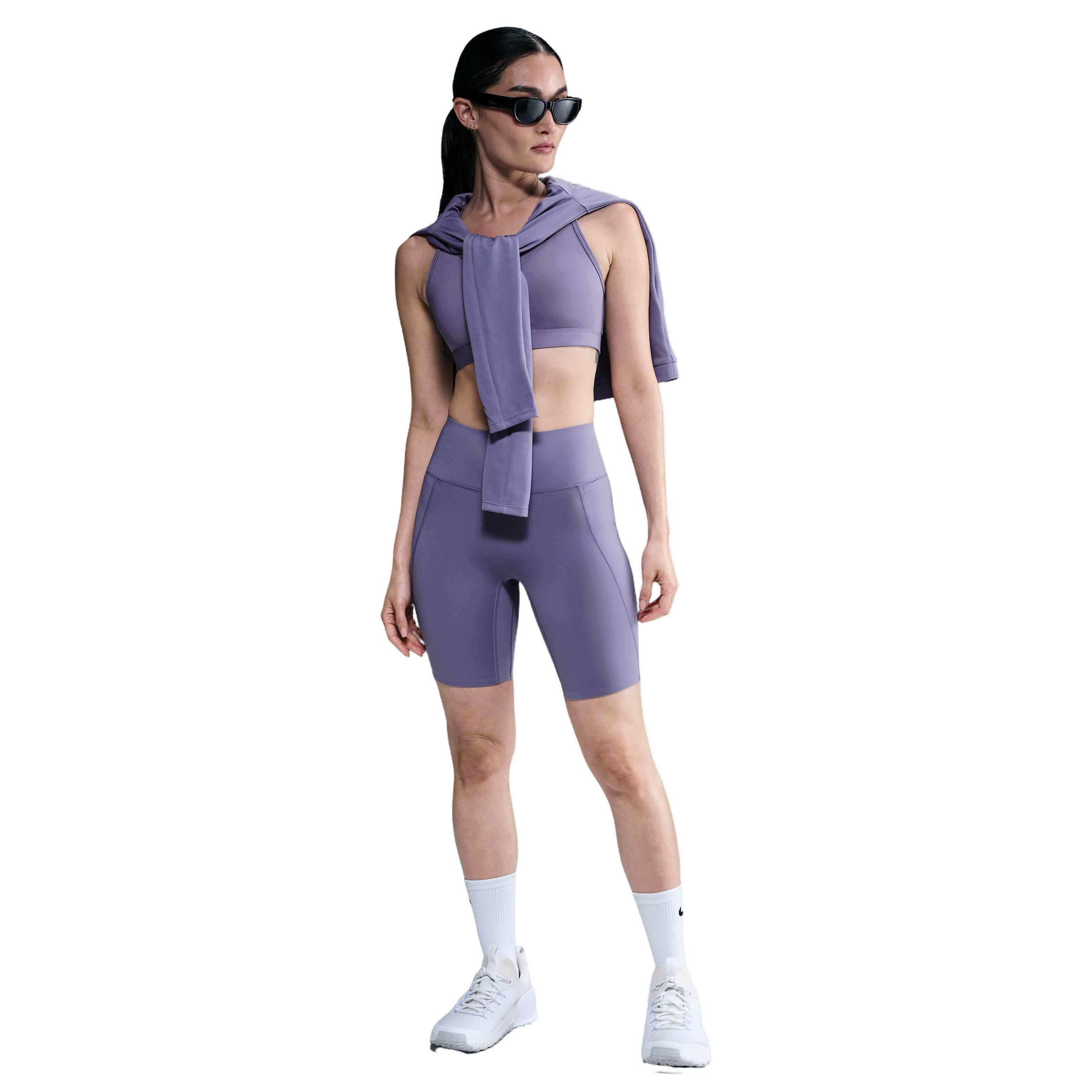 Nike Women's Universa High-Waisted Med-Support Biker Shorts w/Pockets - PURPLE Thumbnail View 1