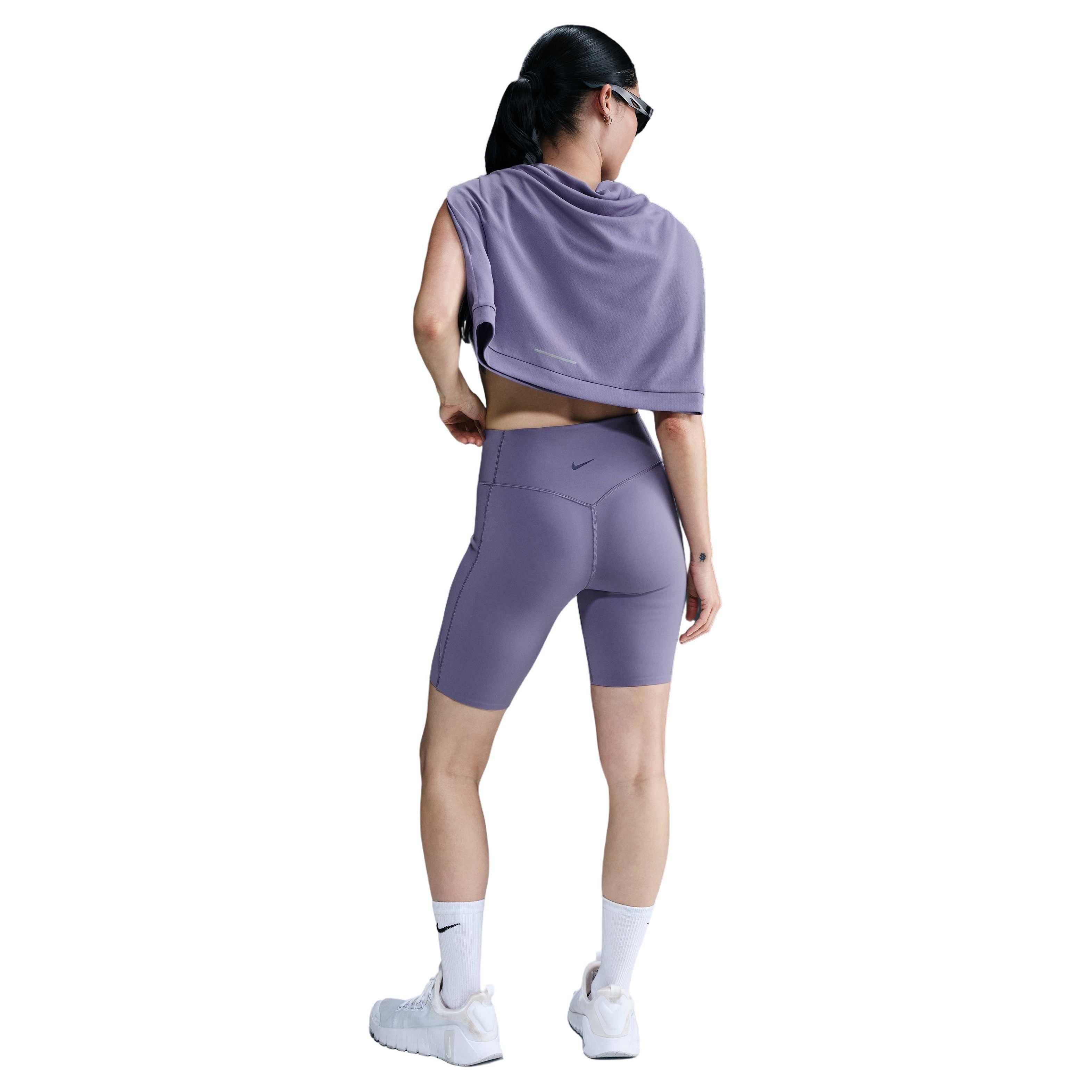 Nike Women's Universa High-Waisted Med-Support Biker Shorts w/Pockets - PURPLE Thumbnail View 2