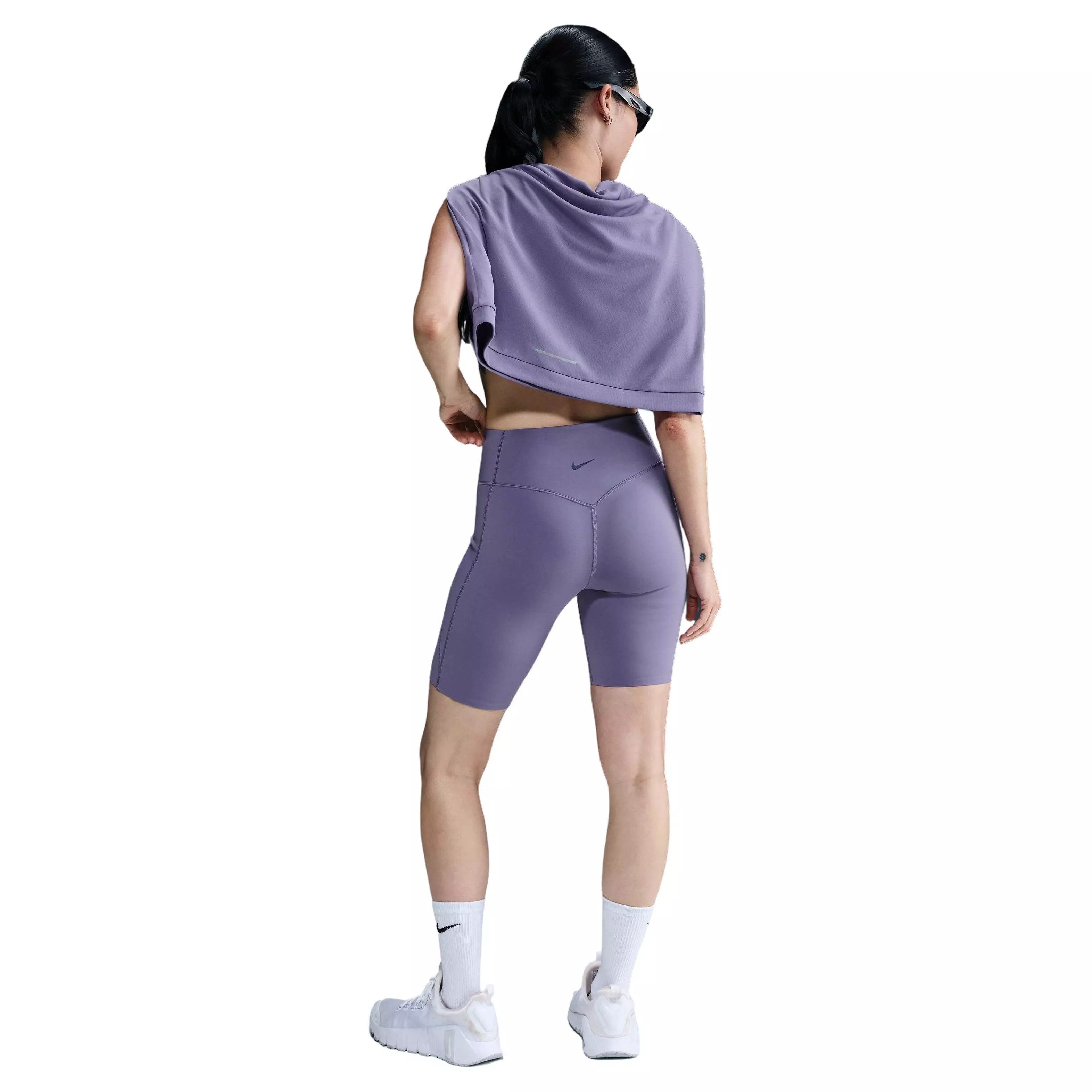 Nike Women's Universa High-Waisted Med-Support Biker Shorts w/Pockets - PURPLE