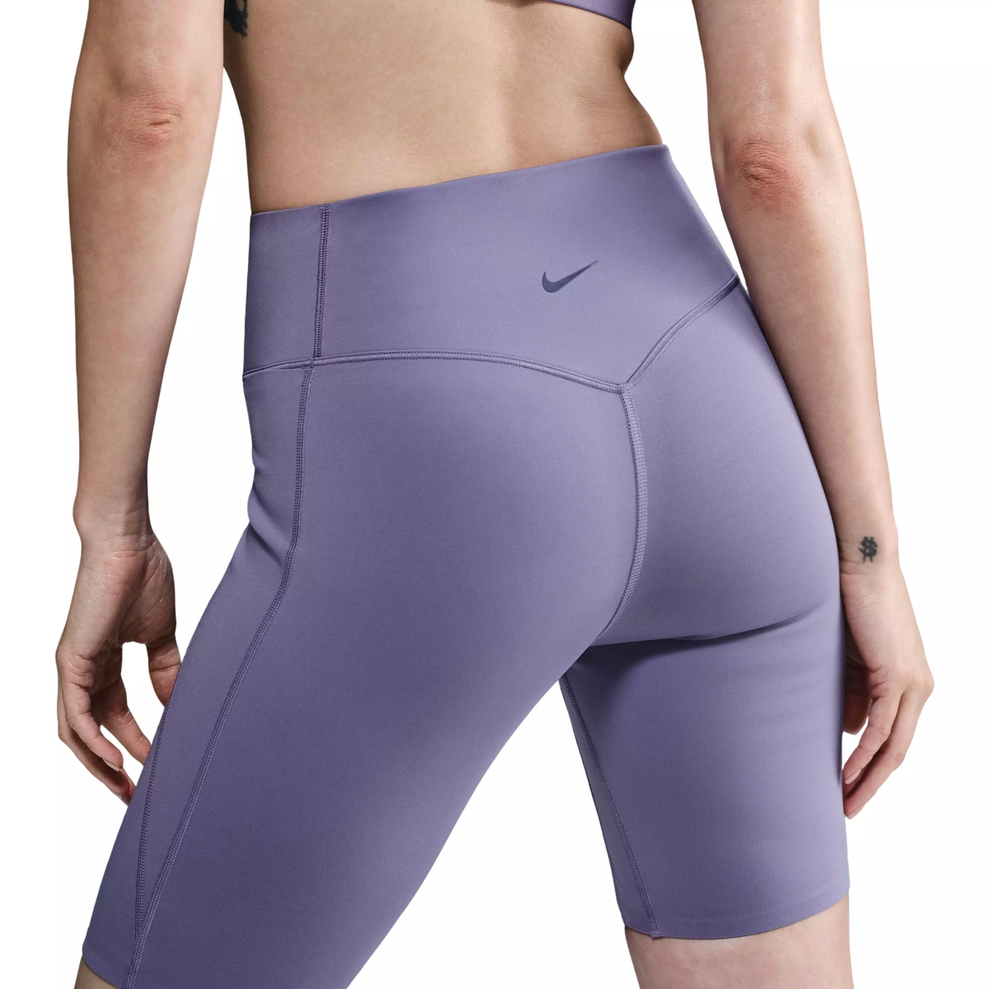 Nike Women's Universa High-Waisted Med-Support Biker Shorts w/Pockets - PURPLE