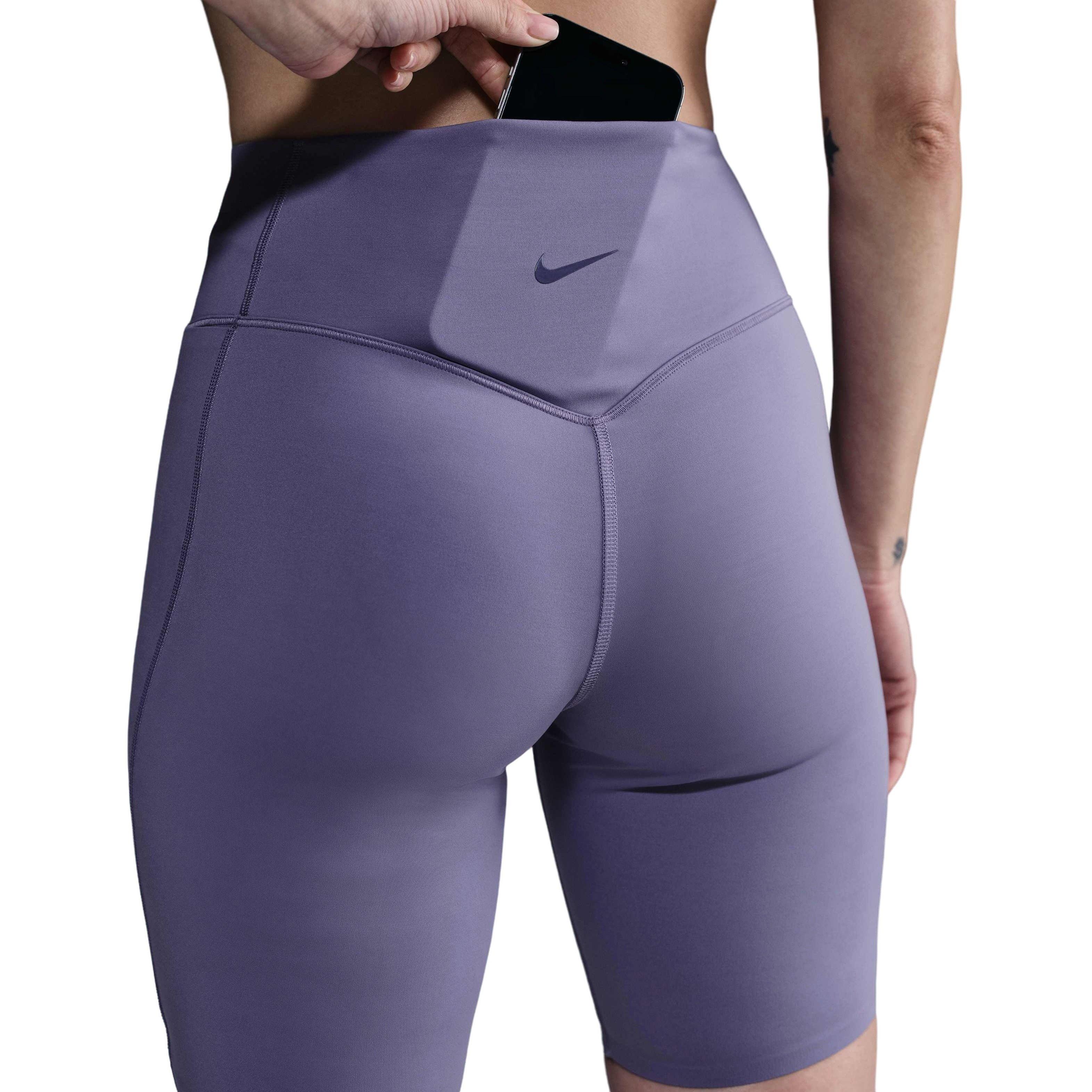 Nike Women's Universa High-Waisted Med-Support Biker Shorts w/Pockets - PURPLE Thumbnail View 6