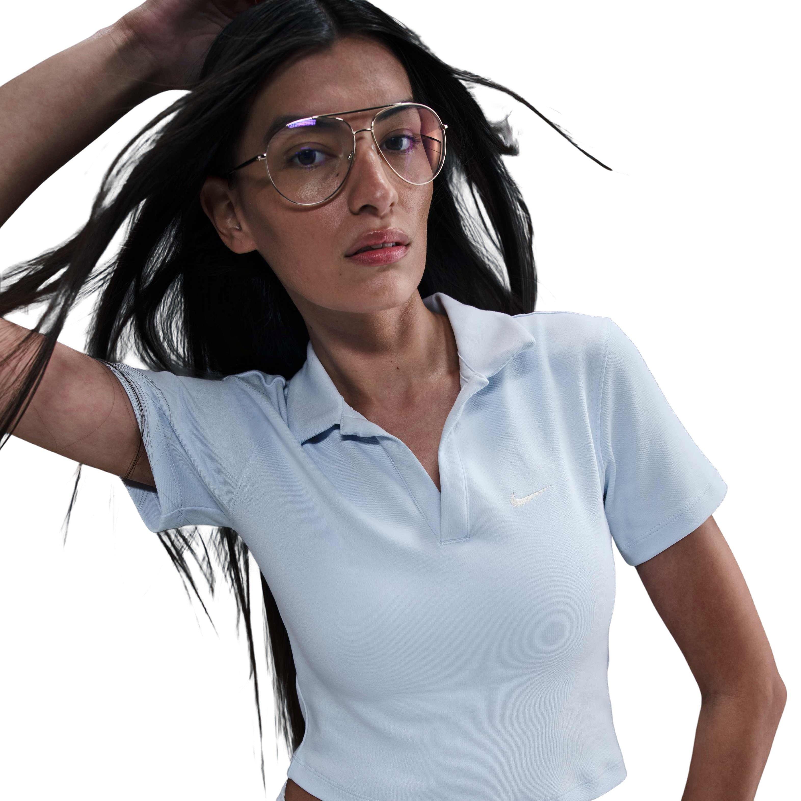 Nike Women's Sportswear Essential Short-Sleeve Polo Top - BLUE Thumbnail View 3