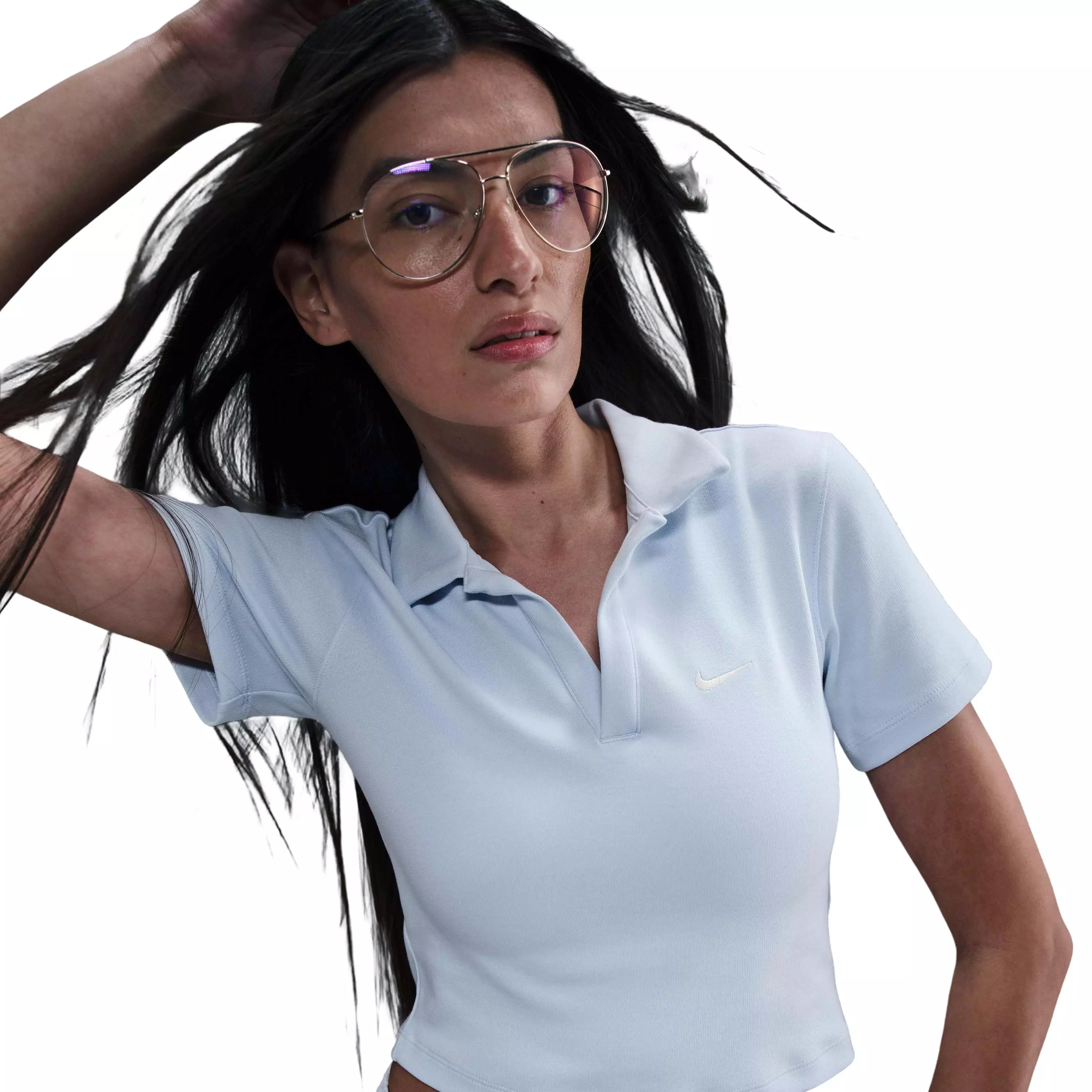 Nike Women's Sportswear Essential Short-Sleeve Polo Top - BLUE