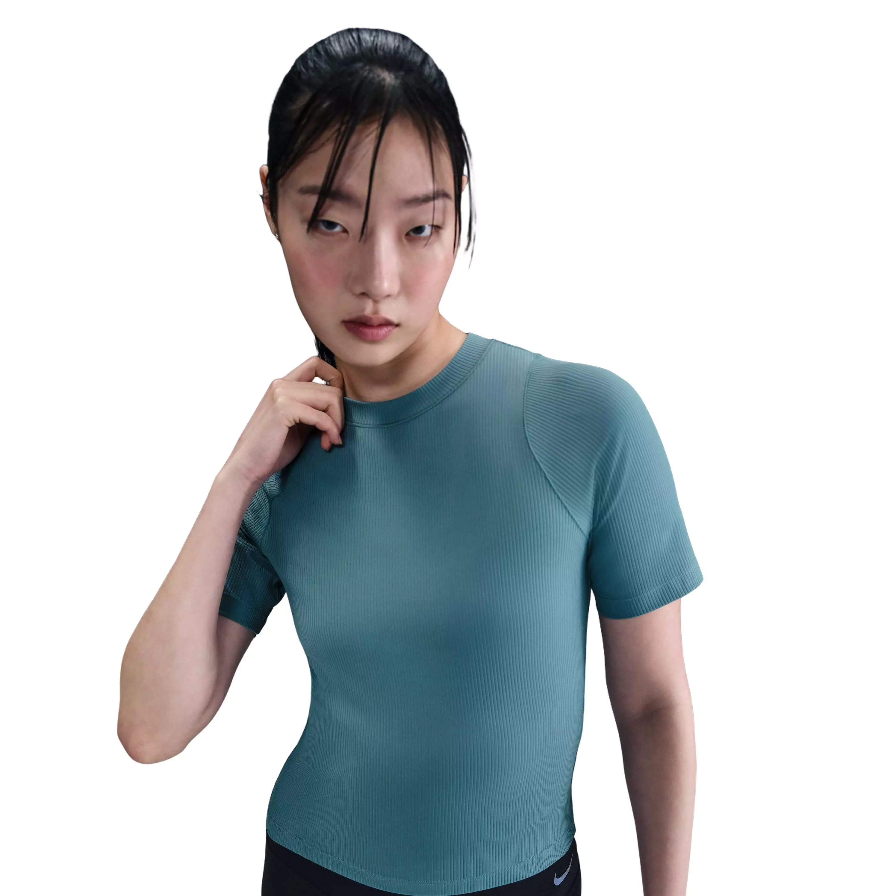 Nike Women's INF Dri-FIT Short-Sleeve Wide Rib Top -Blue - BLUE